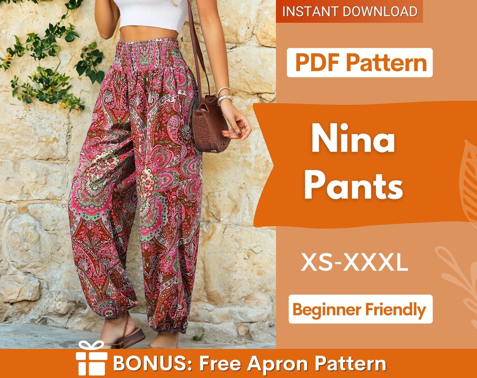 High Waisted Pants Pattern | XS-XXXL | Harem Pants Pattern | Comfy Pants Sewing Pattern | Women Pants Pattern | Beginner
