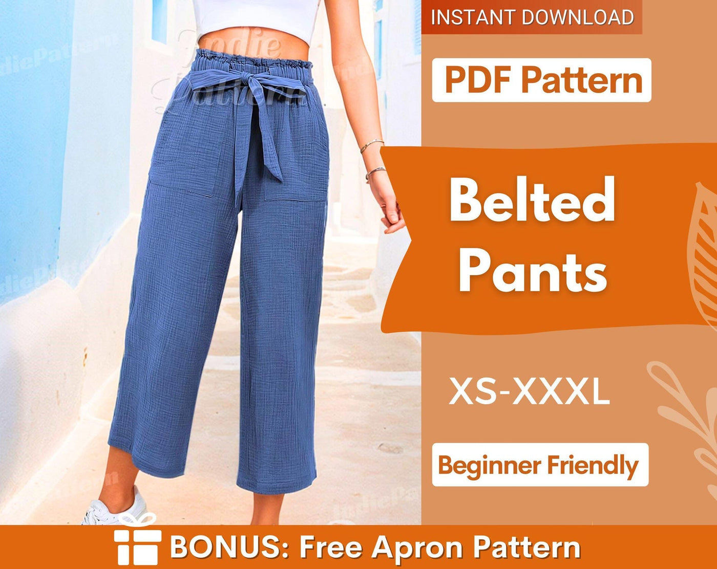 Women Pants Pattern | Elastic Waistband Pants Pattern | Straight Leg Pants | Women Sewing Pattern | High Waisted Pants