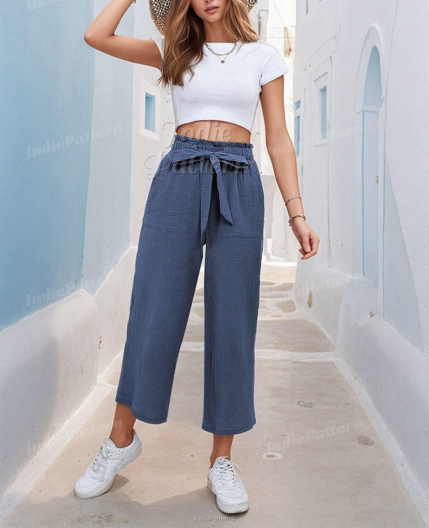 Women Pants Pattern | Elastic Waistband Pants Pattern | Straight Leg Pants | Women Sewing Pattern | High Waisted Pants