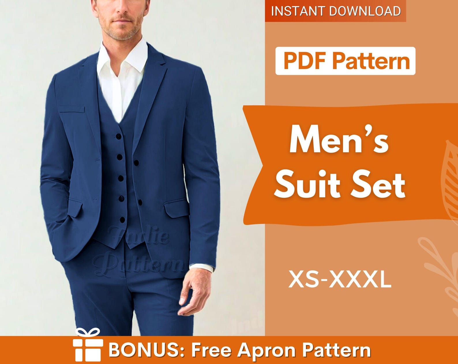 3 Pieces Suit Set Sewing Pattern for Men | Vest, Jacket & Pants Sewing Pattern | Men Suit Set Sewing Patterns | Suit Pants