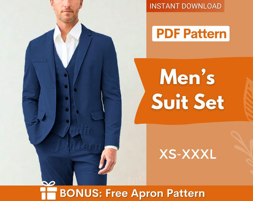 3 Pieces Suit Set Sewing Pattern for Men | Vest, Jacket & Pants Sewing Pattern | Men Suit Set Sewing Patterns | Suit Pants