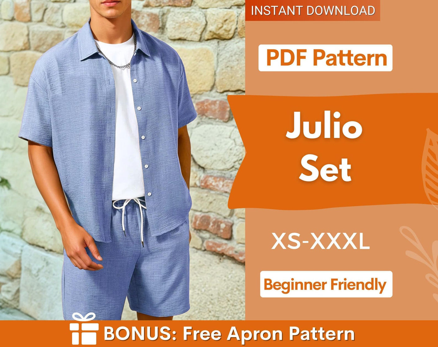 Shirt and Shorts Sewing Pattern, Shirt Pattern Men, Shorts Pattern Men, Hawaiian Shirt Sewing Pattern, Men Sewing Pattern