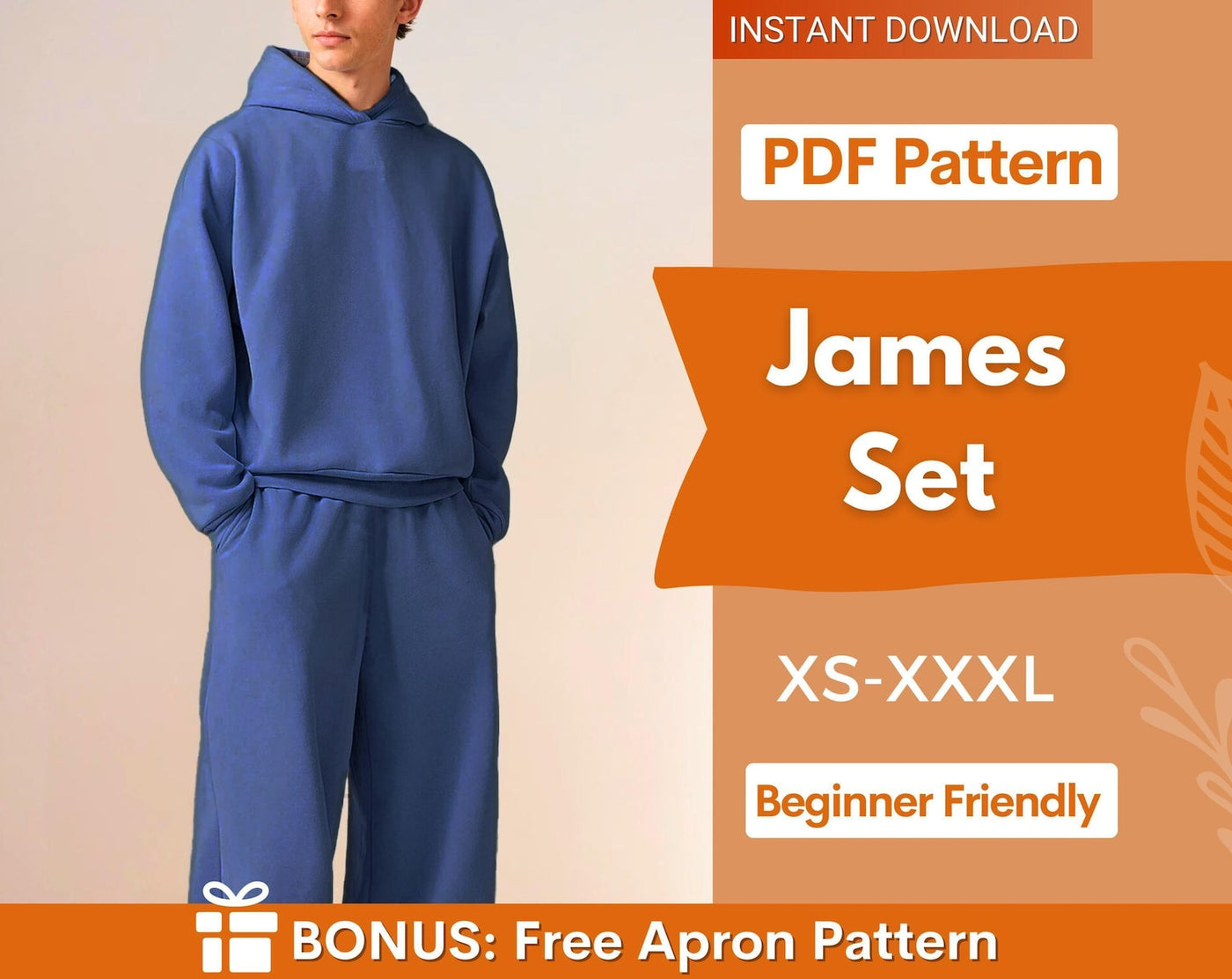 Hoodie Joggers Sewing Pattern for Men | Men Joggers Pattern | Men Hoodie Pattern | Wide Leg Joggers, Hoodie Sewing Pattern