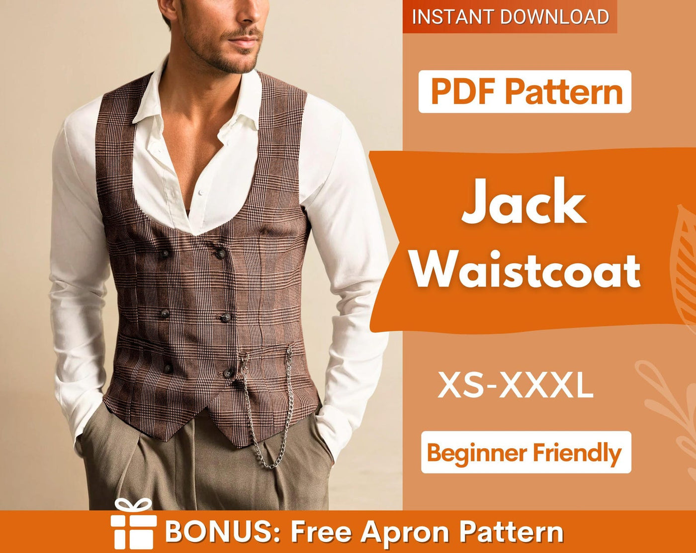 Men Waistcoat Sewing Pattern | Lined Vest Sewing Pattern, Waistcoat, Sewing Pattern Vest Men, Top Pattern Men, Suit Pattern