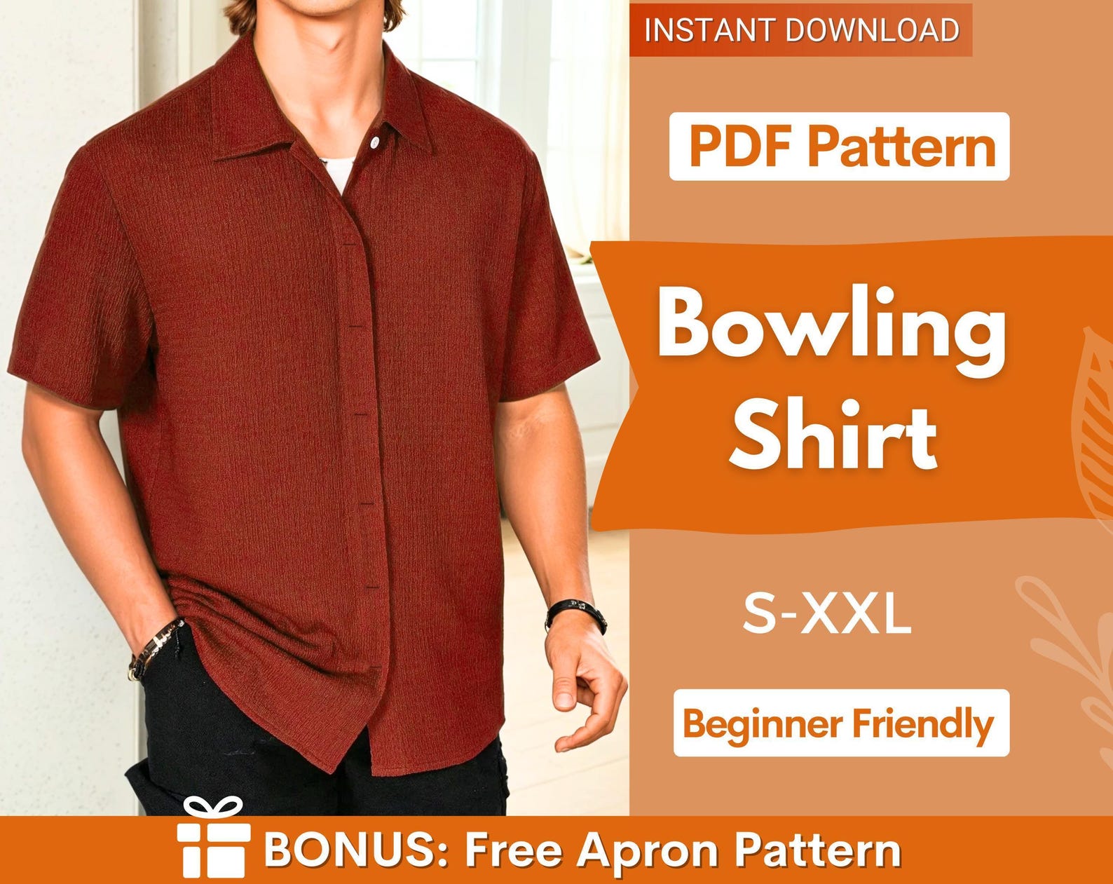 Bowling Shirt Sewing Pattern, Men Shirt Pattern, Sewing Pattern for Men, Men Sewing Pattern, Short Sleeved Shirt Pattern for