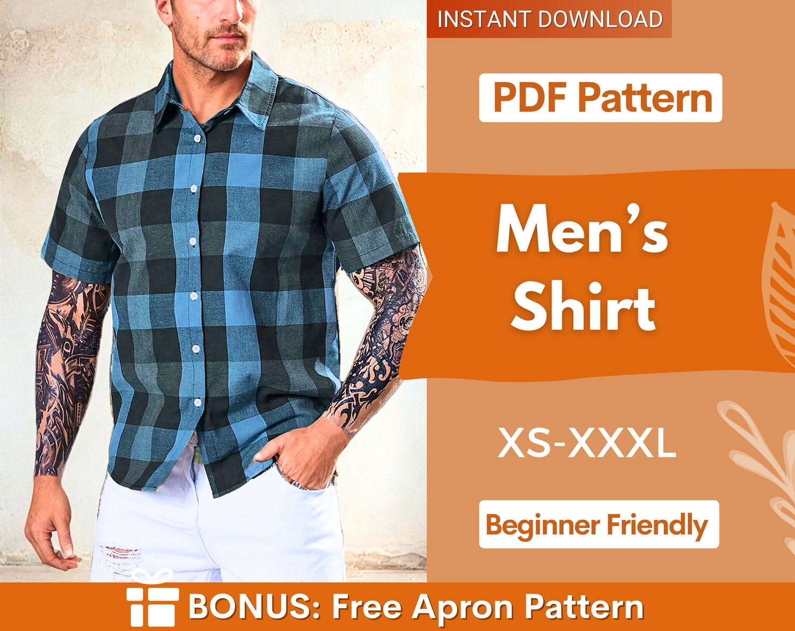Shirt Sewing Pattern for Men, Men Sewing Pattern, Shirt Pattern, Short Sleeve Shirt Pattern for Men, Men PDF Pattern, Sewing