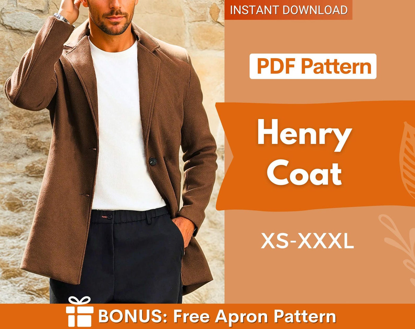 Coat Sewing Pattern for Men | Jacket Sewing Pattern Men | Coat Pattern | Men Jacket Sewing Pattern | Men's Sewing Pattern |