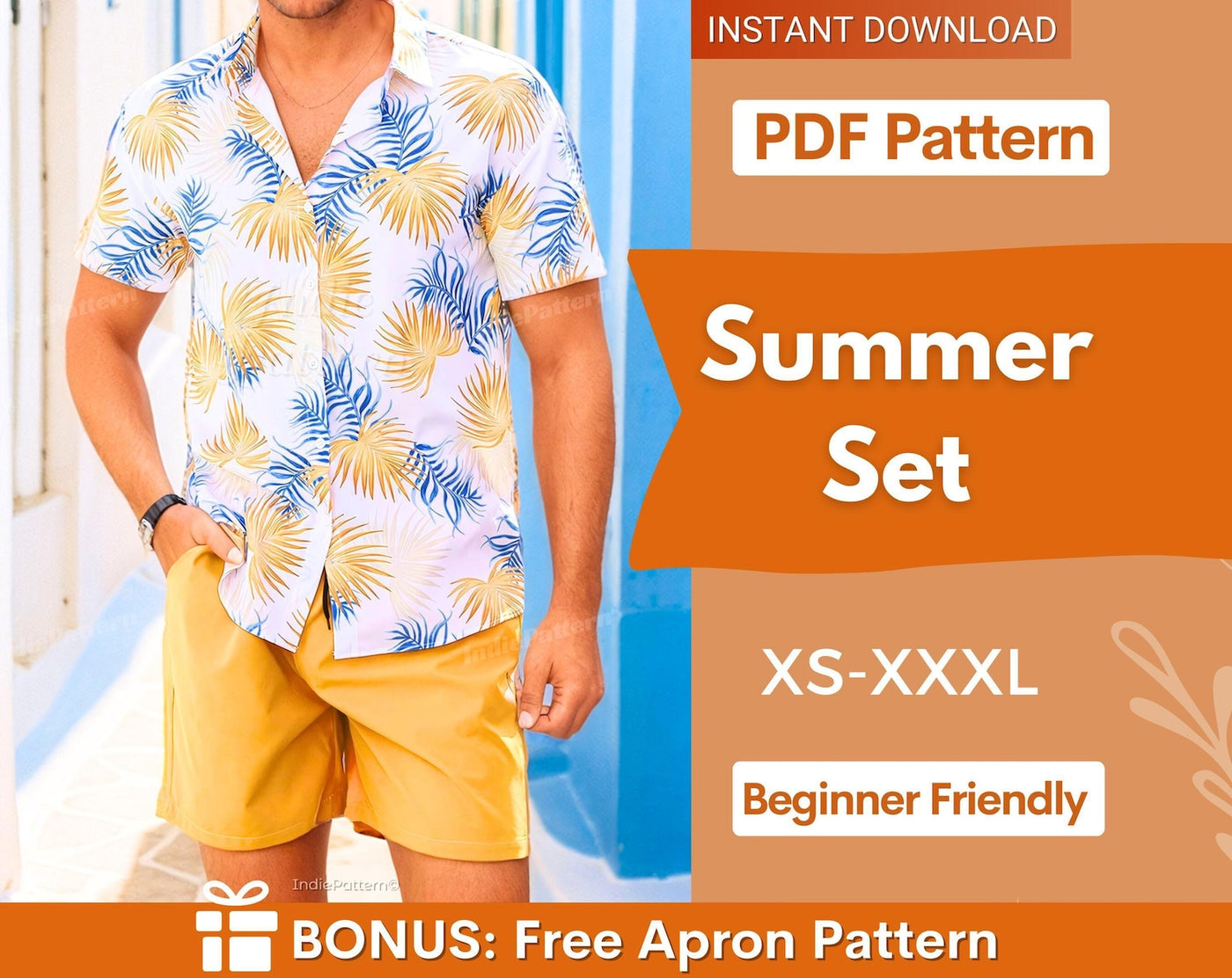 Hawaiian Shirt + Shorts Sewing Pattern, Men Short's Pattern, Men Swimwear Pattern, Aloha Shirt Pattern Men, Shirt Pattern Men