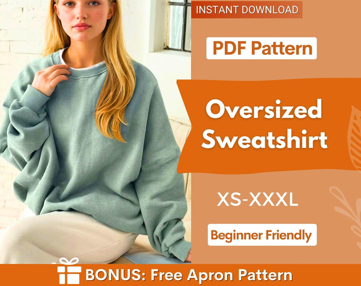 Oversized Sweatshirt Sewing Pattern, Women Sweatshirt, Hoodie Pattern, Women Sewing Pattern, Sweater Pattern, Beginner Sewing
