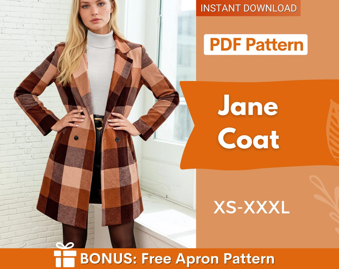 Coat Sewing Pattern with Lining | Winter Coat Pattern | Long Coat Pattern | Jacket Sewing Pattern, Women Sewing Pattern