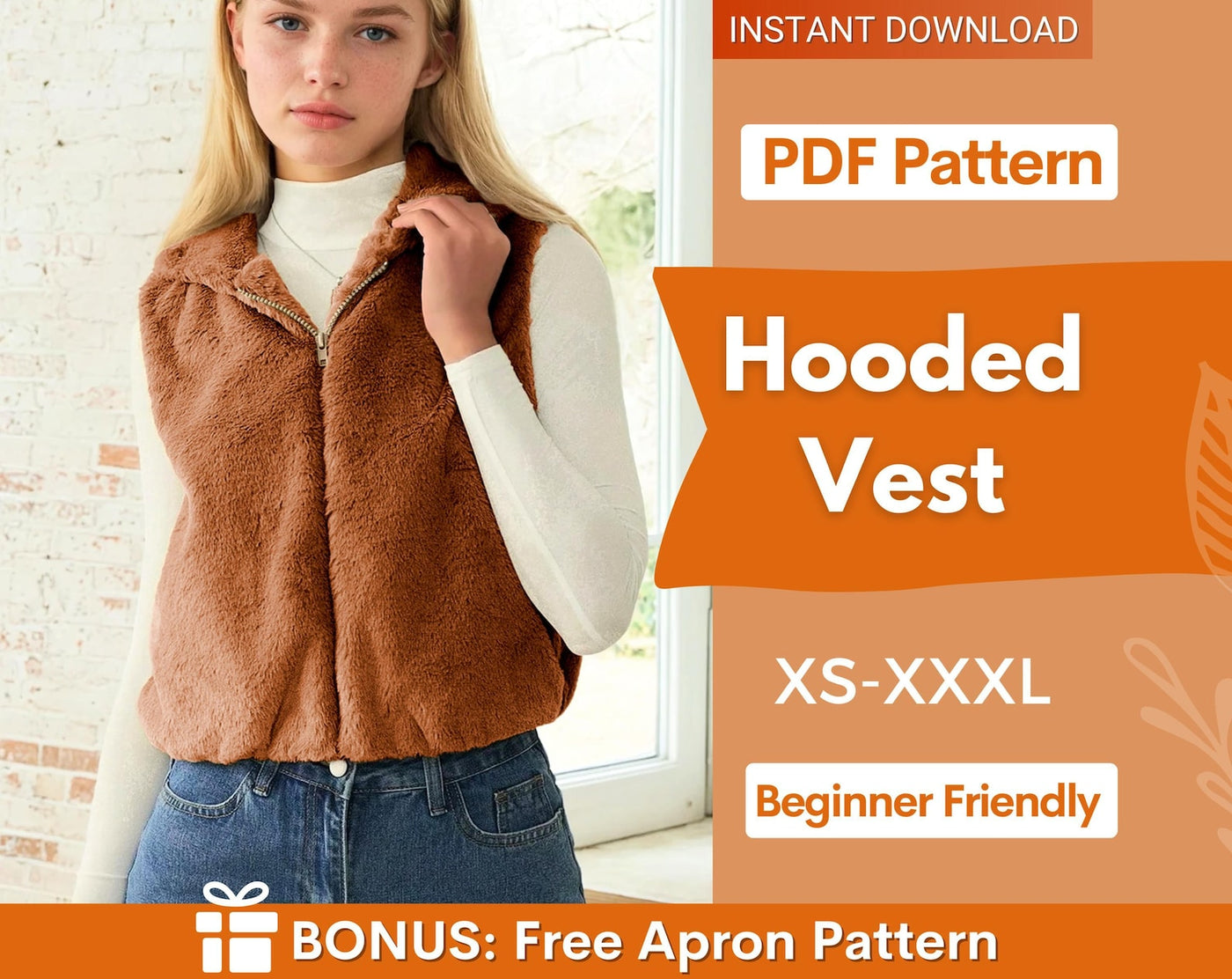 Hooded Vest Sewing Pattern for Women | Sewing Patterns | Women Pattern | Jacket Sewing Pattern | Puffer Vest Pattern Women |