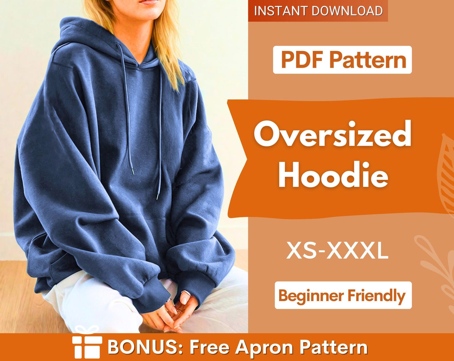 Oversized Hoodie Sewing Pattern, Women Hoodie, Hoodie Pattern, Women Sewing Pattern, Loungewear Pattern, Beginner Sewing