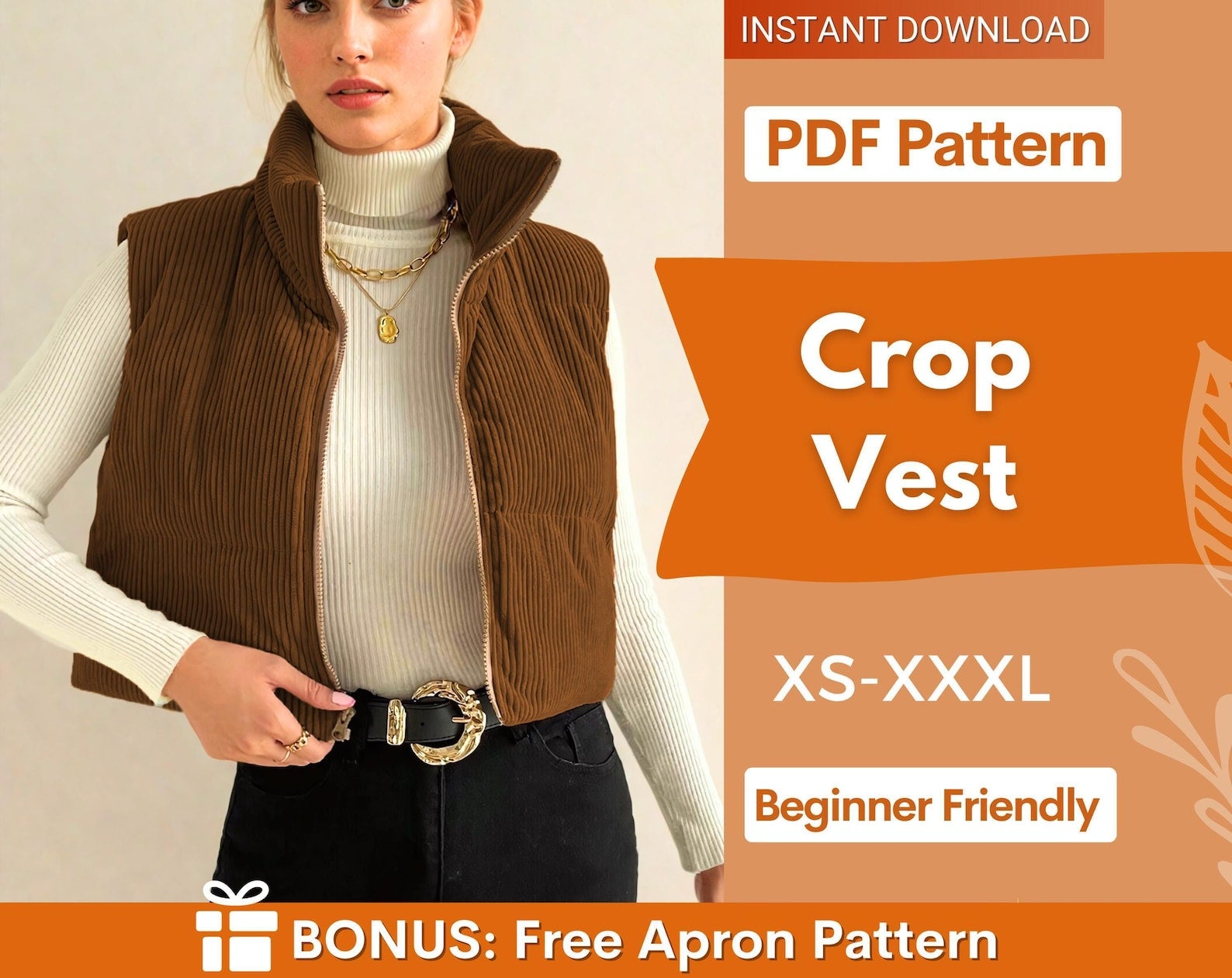 Puffer Vest Pattern | Crop Puffer Vest | Coat Pattern | Sewing Pattern Puffer Vest | Coat Sewing Pattern, Vest Jacket Coat