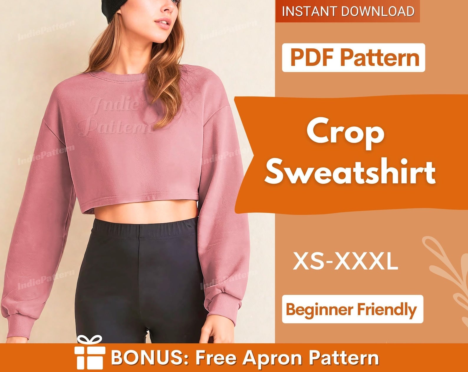 Sweatshirt for Women Sewing Pattern, Crop Sweatshirt pattern PDF, Women Pattern, Easy sewing pattern, Sweatshirt pattern