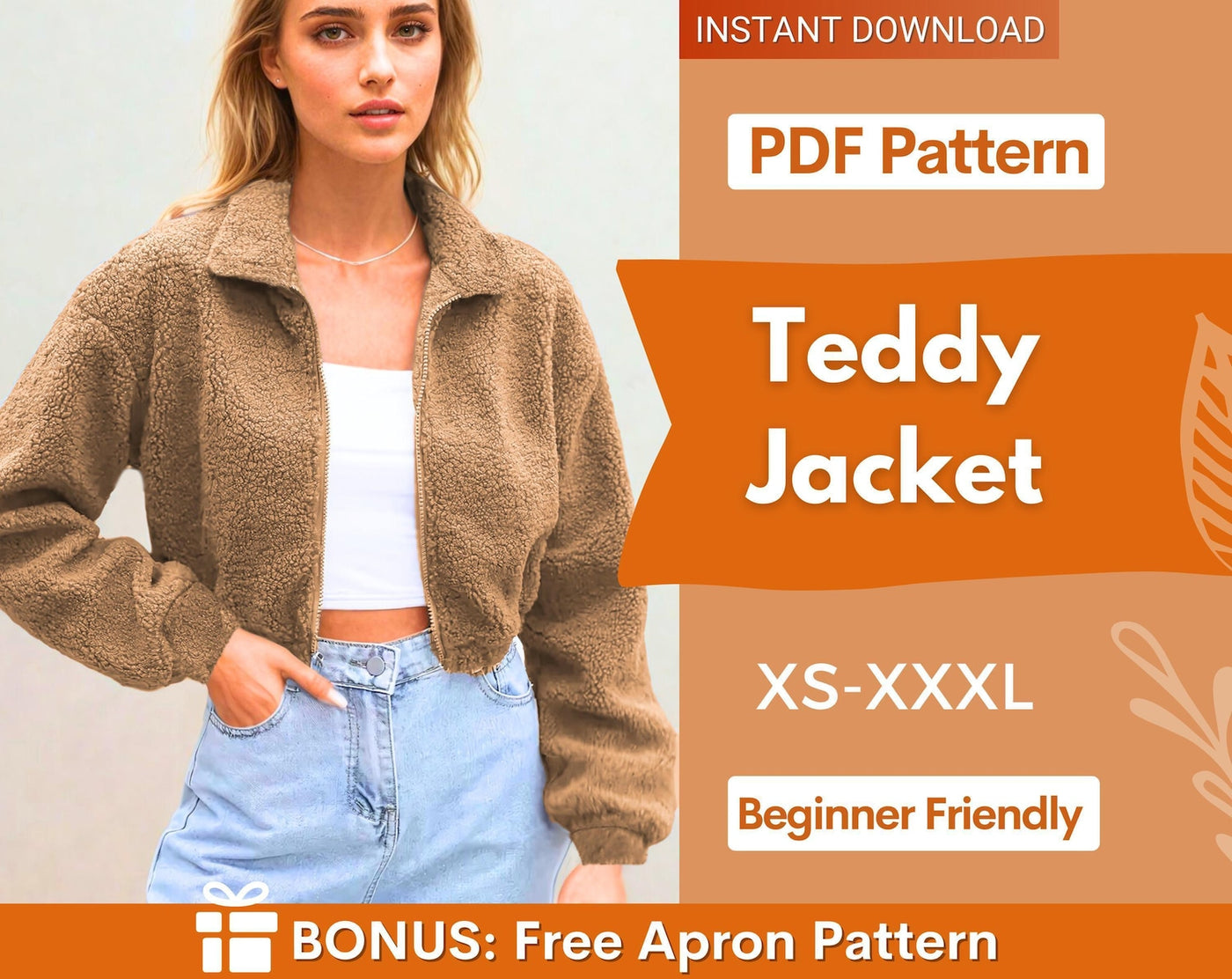 Jacket Pattern, Women Jacket Sewing Pattern, Crop Jacket, Teddy Jacket, Zip Up Jacket, Crop Jacket Women Sewing Pattern