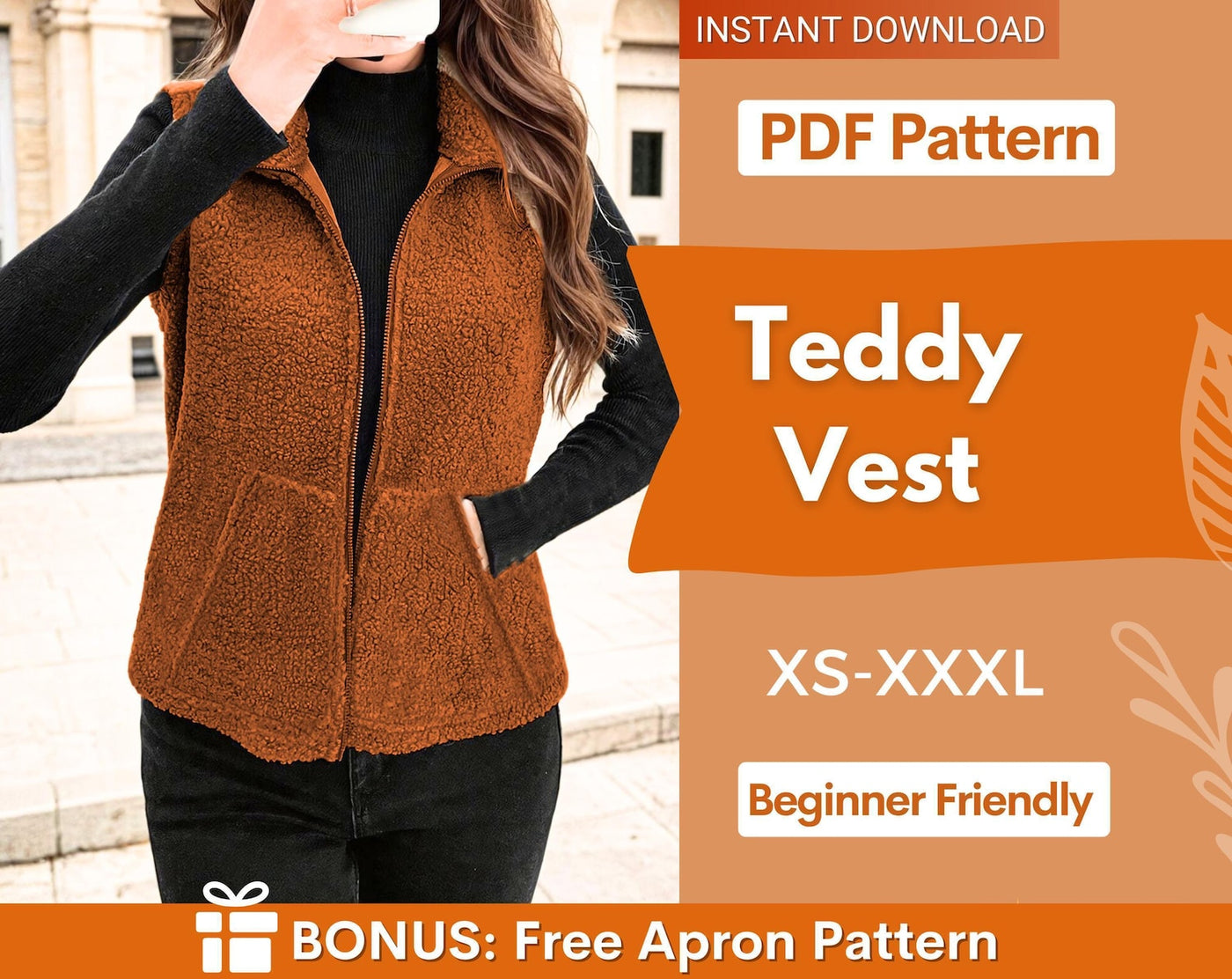 Teddy Vest Pattern | Sewing Patterns | Women Pattern | Jacket Pattern | Winter Pattern | Vest Pattern | Jacket Vest Sewing