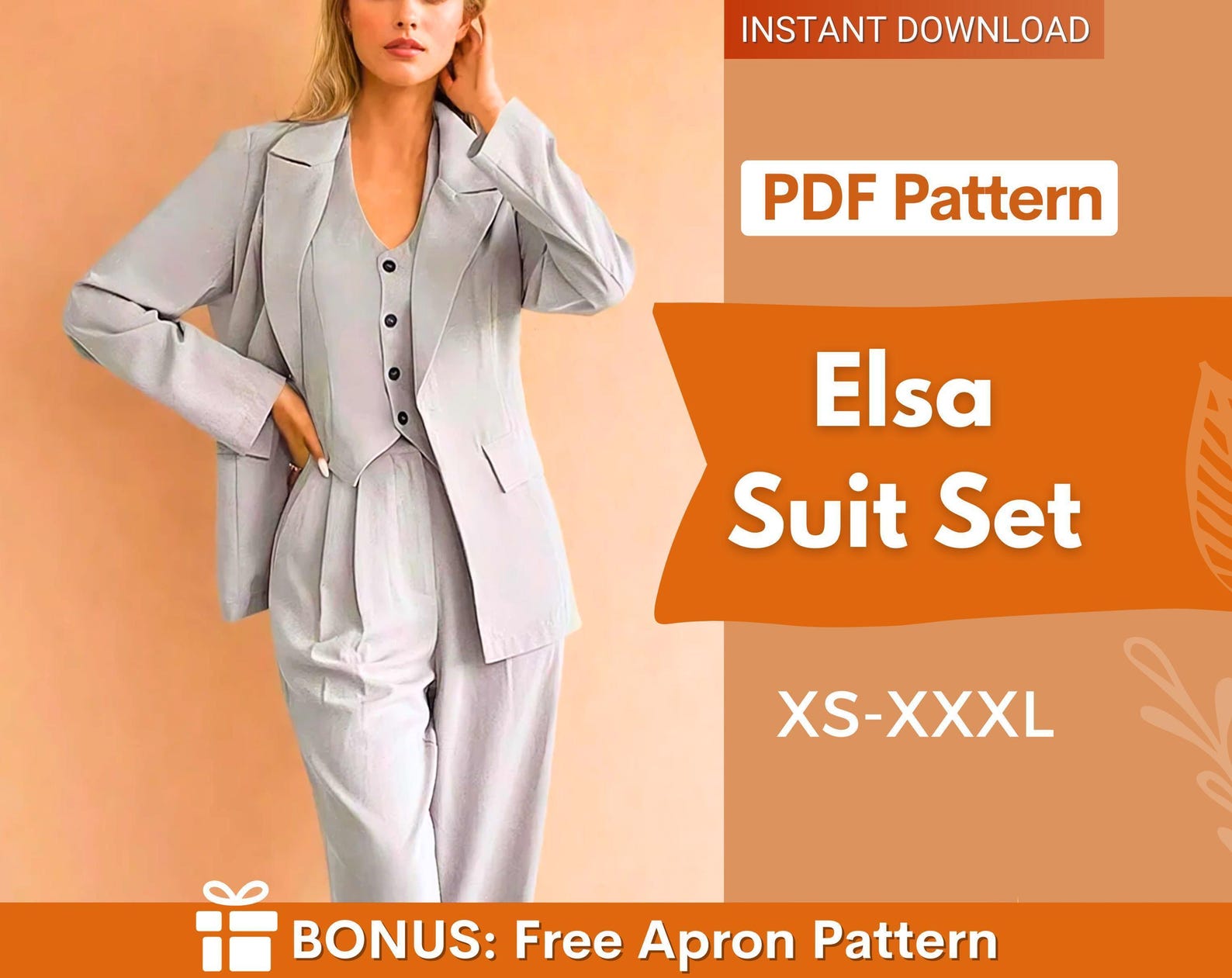 3 Pieces Suit Set Sewing Pattern | Vest, Jacket & Pants Sewing Pattern | Suit Sewing Patterns | Suit Pants Pattern | Women