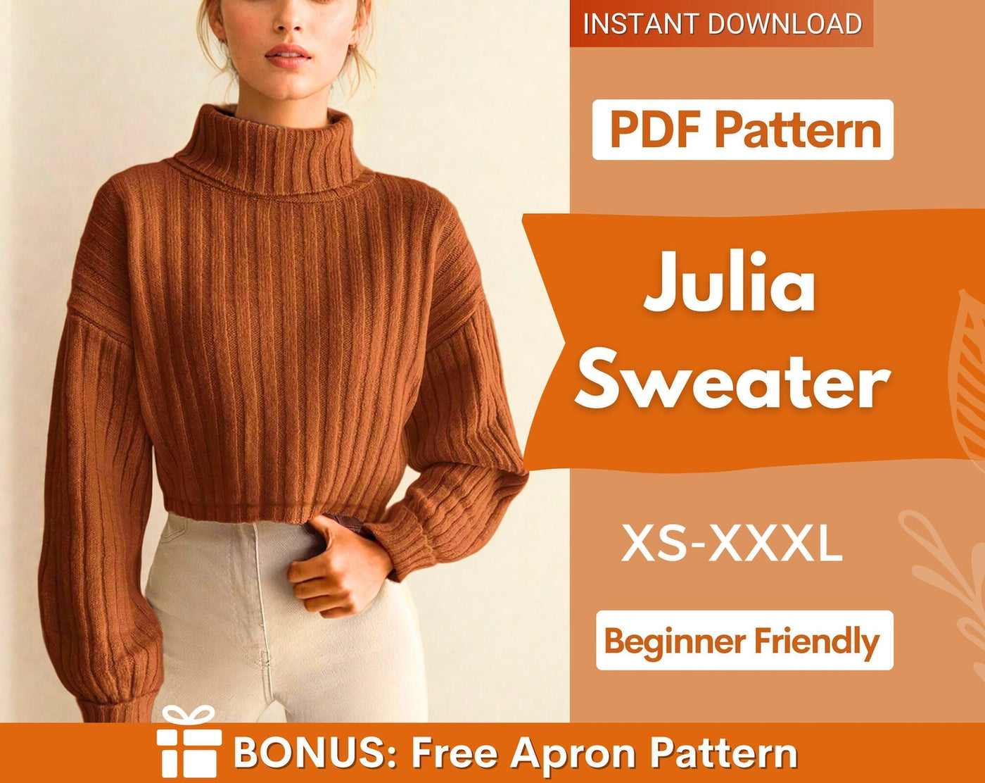 Sweater Sewing Pattern | Sweatshirt Pattern | Turtleneck Sweater Pattern | Sewing Patterns | Women Sweater Pattern | Mock