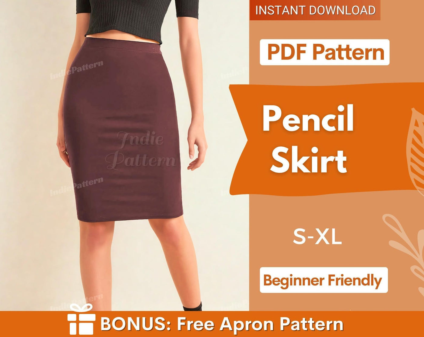 Pencil Skirt Sewing Pattern for Women - Formal High Waisted Skirt Pattern - Easy Skirt PDF Pattern - Sewing PATTERN PDF