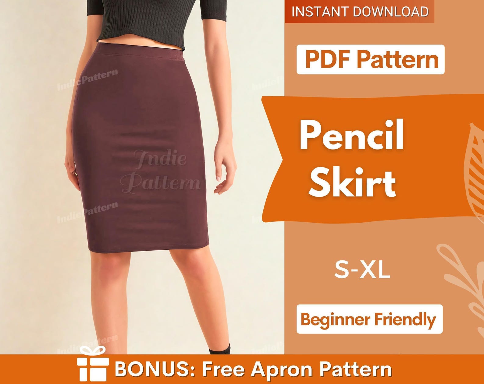 Pencil Skirt Sewing Pattern for Women - Formal High Waisted Skirt Pattern - Easy Skirt PDF Pattern - Sewing PATTERN PDF