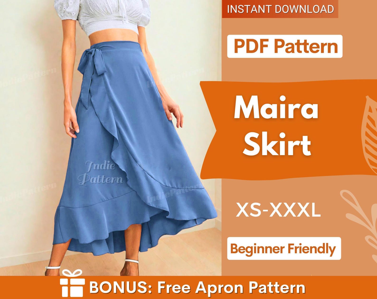 Skirt Sewing Pattern | Wrap Skirt Pattern | Women Sewing Pattern | Sewing Patterns | Summer Skirt Sewing pattern | Ruffle Hem