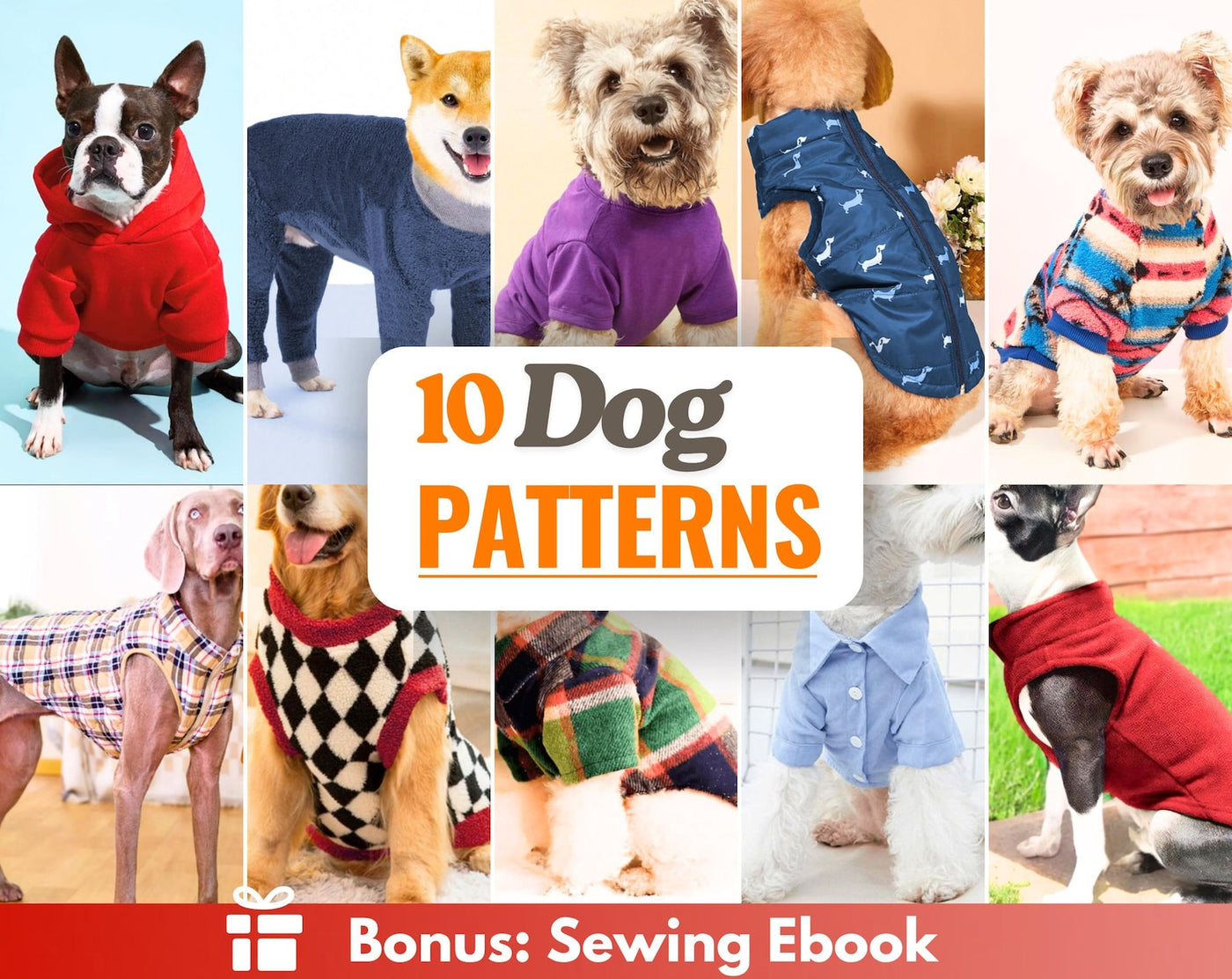 Dog Sewing Patterns Bundle +10, Dog Hoodie, Dog Shirt, Sewing Patterns for Dogs, Pet Patterns, Dog Coat, Dog Jacket, Dog