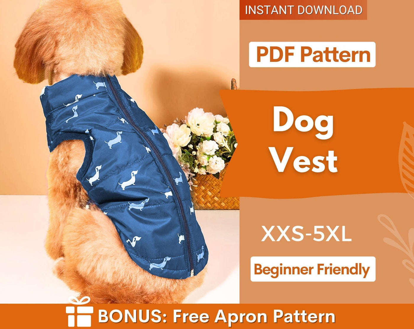 Dog Vest Sewing Pattern, Dog Pattern, Dog Sewing Pattern, Dog Coat, Pattern for dog, Dog Jacket Pattern, Dog Top Pattern, Dog