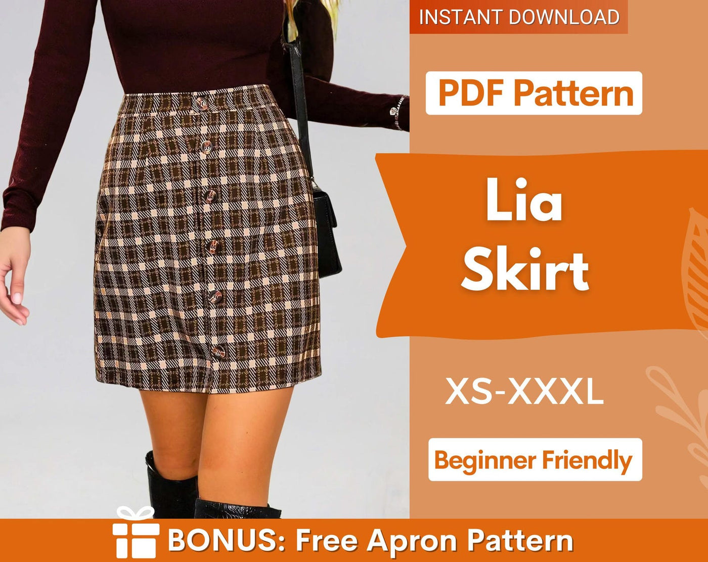 Mini Skirt Sewing Pattern, Skirt Pattern, Sewing Patterns, Sewing patterns for Women, Skirt Patterns for Women, Button Skirt