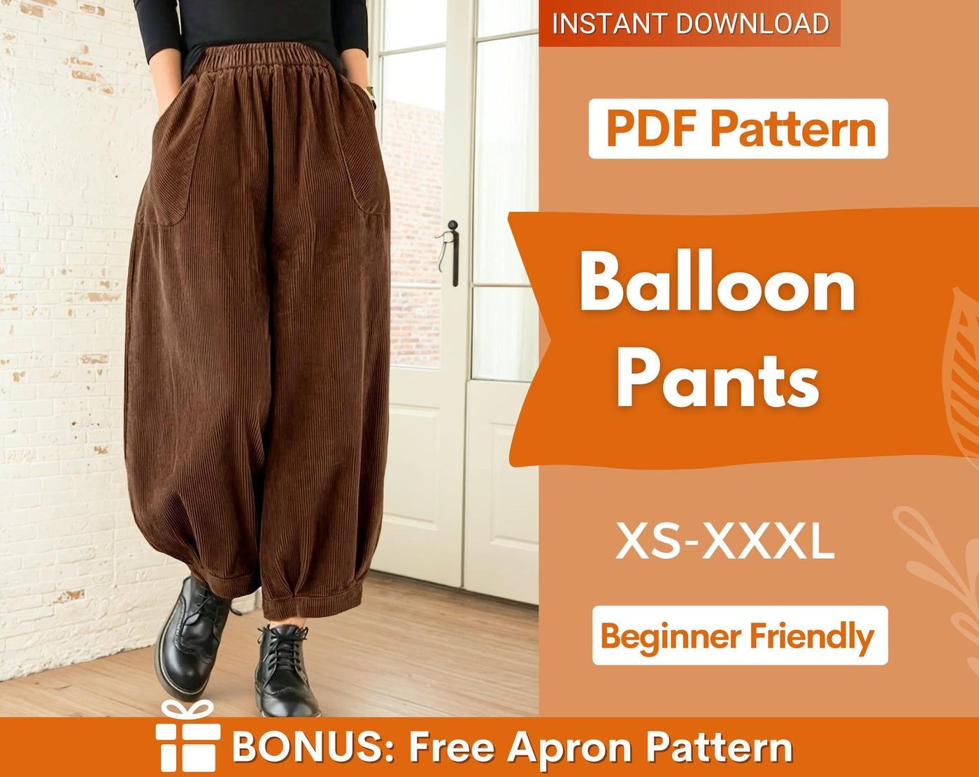 Balloon Pants Sewing Pattern, Barrel Leg Pants Pattern, Wide Leg Pants Sewig Pattern, Women Sewing Pattern Pants, Baggy Pants