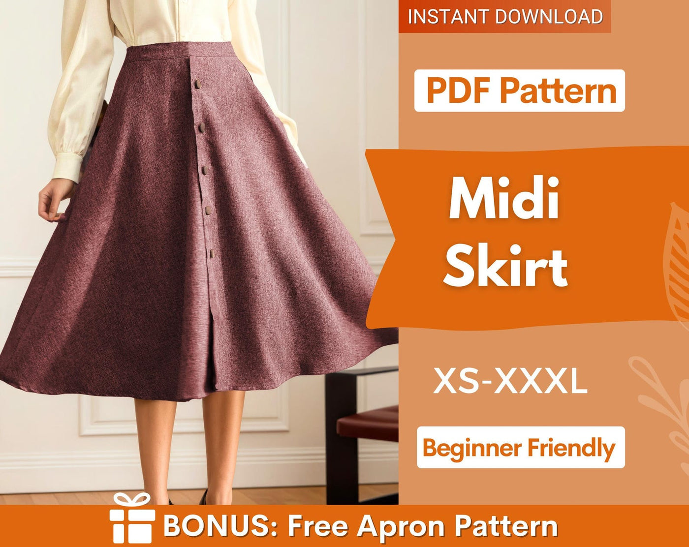Skirt Sewing Pattern, Sewing Patterns, Sewing patterns for Women, Skirt Patterns for Women, Womens Skirt Pattern, Midi Skirt