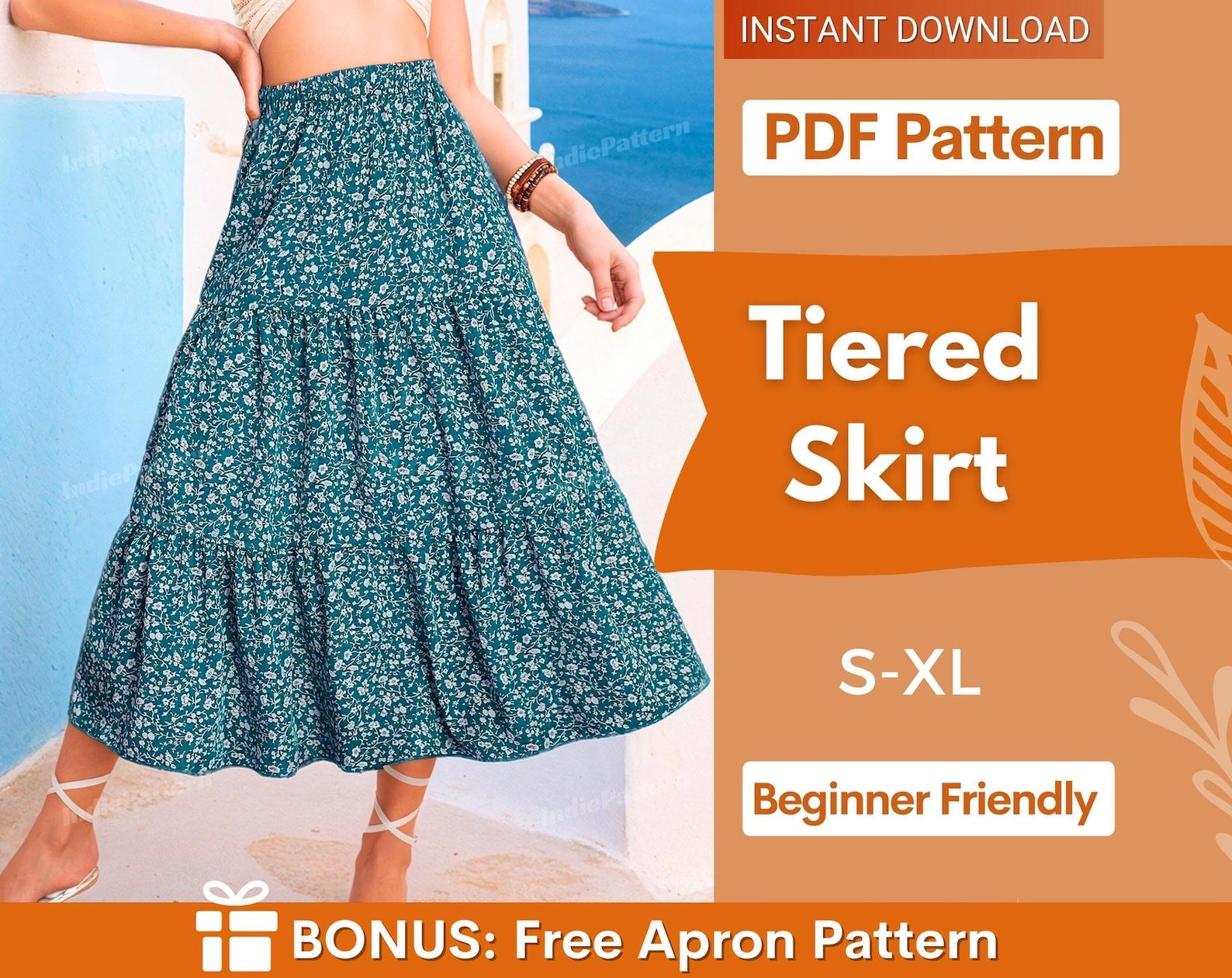 Tiered Skirt Sewing Pattern for Women PDF | Skirt PDF Sewing Pattern | Long Skirt Pattern | Beginner Sewing Pattern | Women