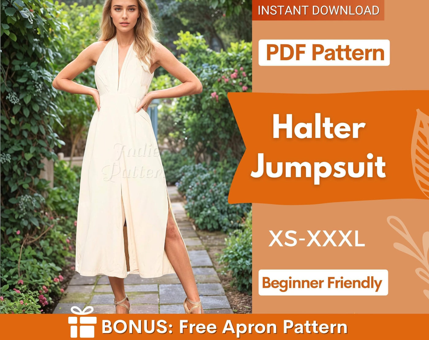 Halter Jumpsuit Pattern | Sewing Patterns | Women Pattern| Jumpsuit Sewing Pattern | Overalls Pattern | Slit Jumpsuit |
