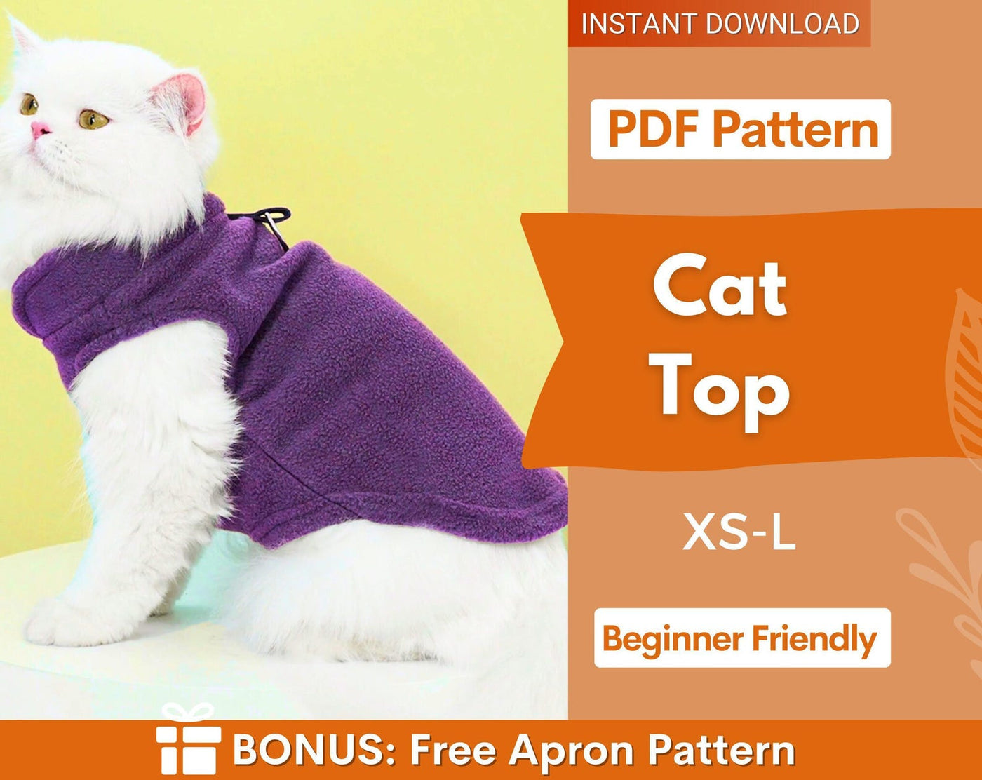 Cat Sewing Pattern, Cat Top Sewing Pattern, Sewing Pattern Pet, Pattern for Cat, Pet Pattern, Cat Jacket, Cat Clothes Pattern