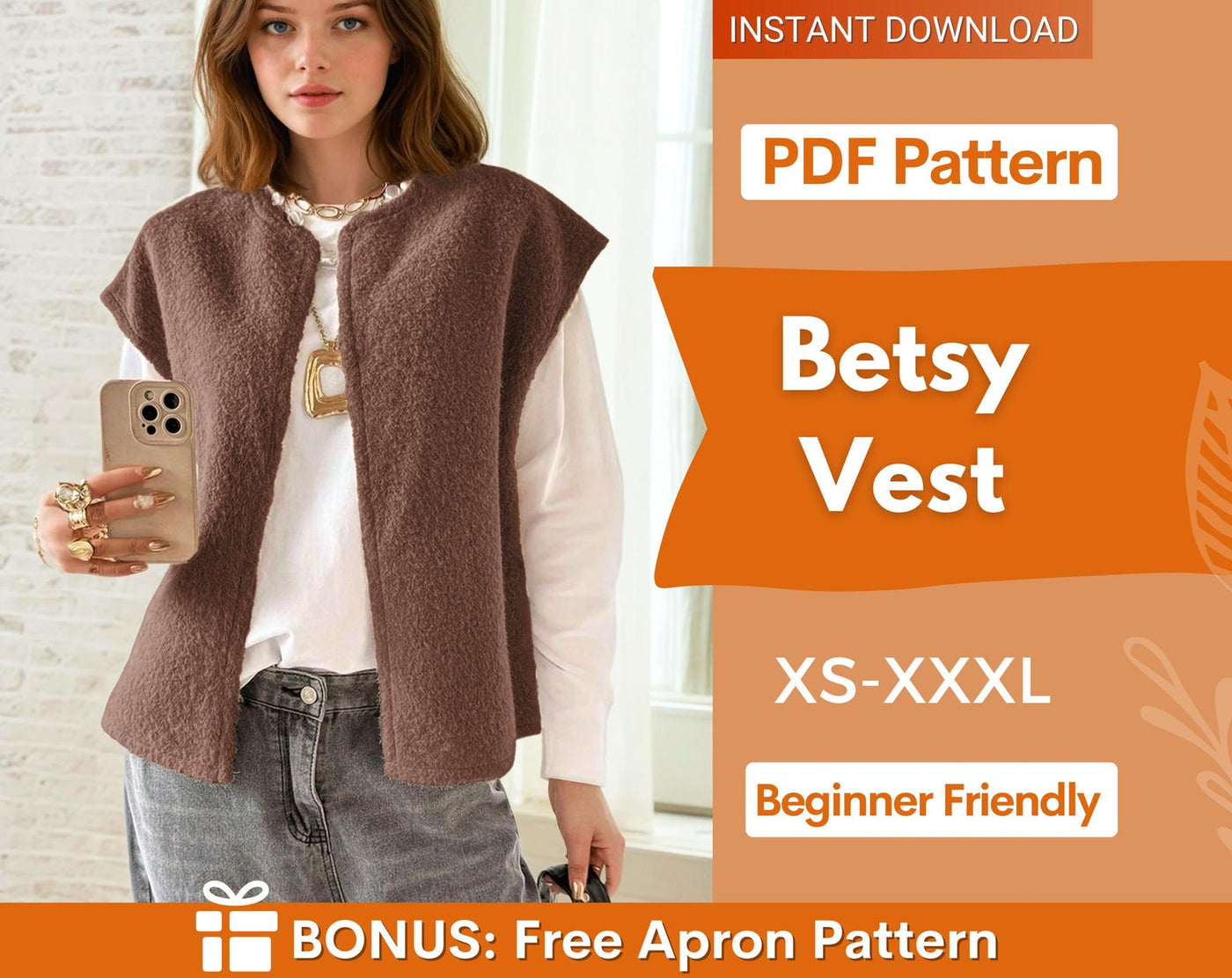 Teddy Vest Sewing Pattern for Women | Sewing Patterns | Women Pattern | Jacket Sewing Pattern | XS-XXXL | Women Vest Sewing