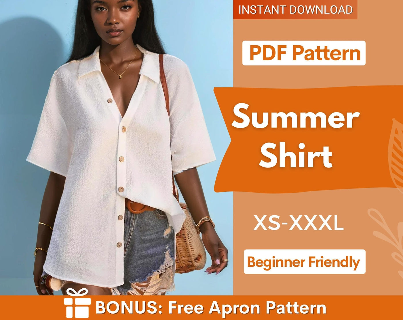 Summer Shirt Sewing Pattern, Shirt Pattern, Short Sleeve Shirt Pattern, Sewing Pattern, Women Sewing pattern, Beginner Sewing