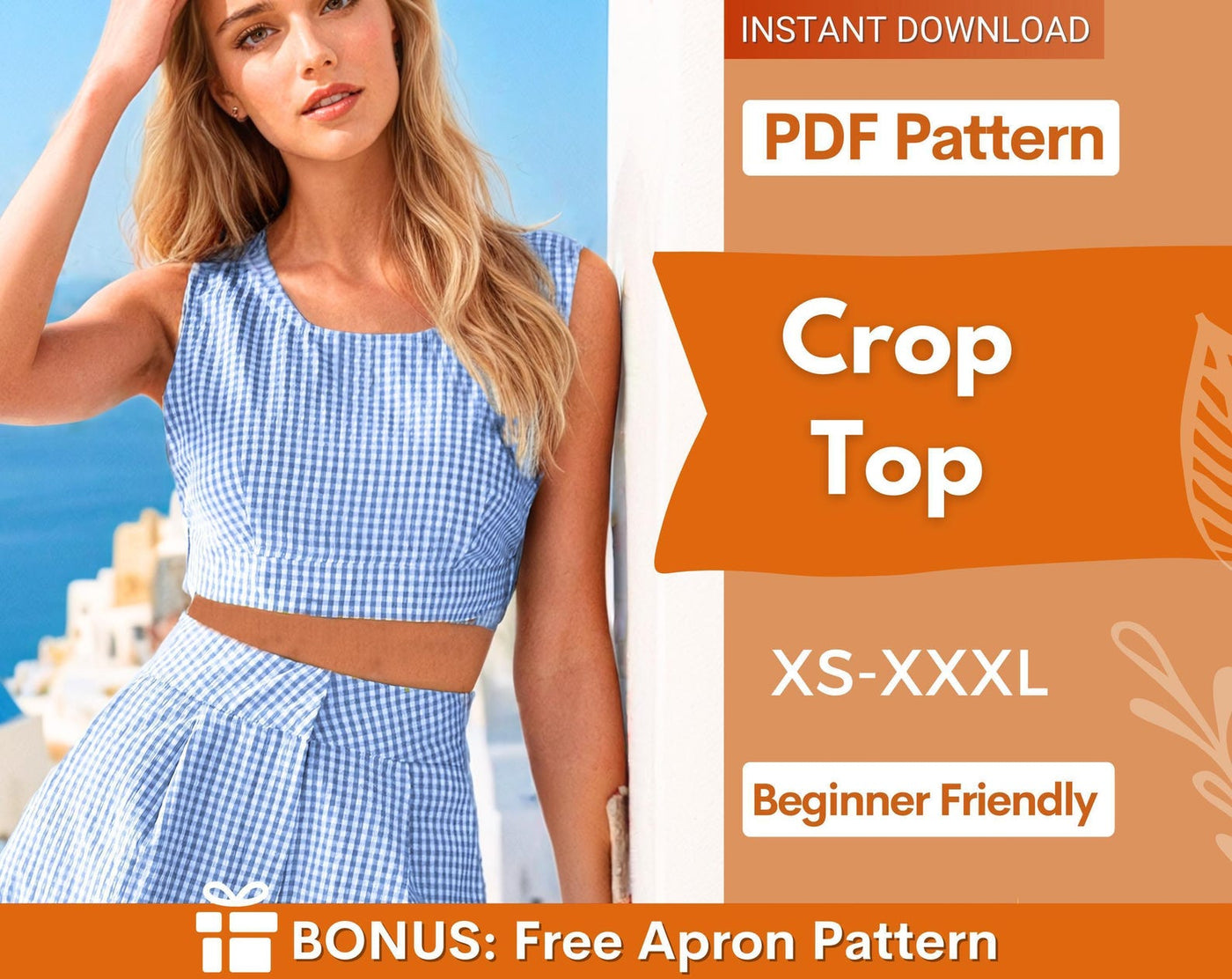 Crop Top Sewing Pattern | XS-XXXL | Open Back Top Pattern | Summer Top Pattern | Backless Top | Top Sewing Pattern PDF | Easy