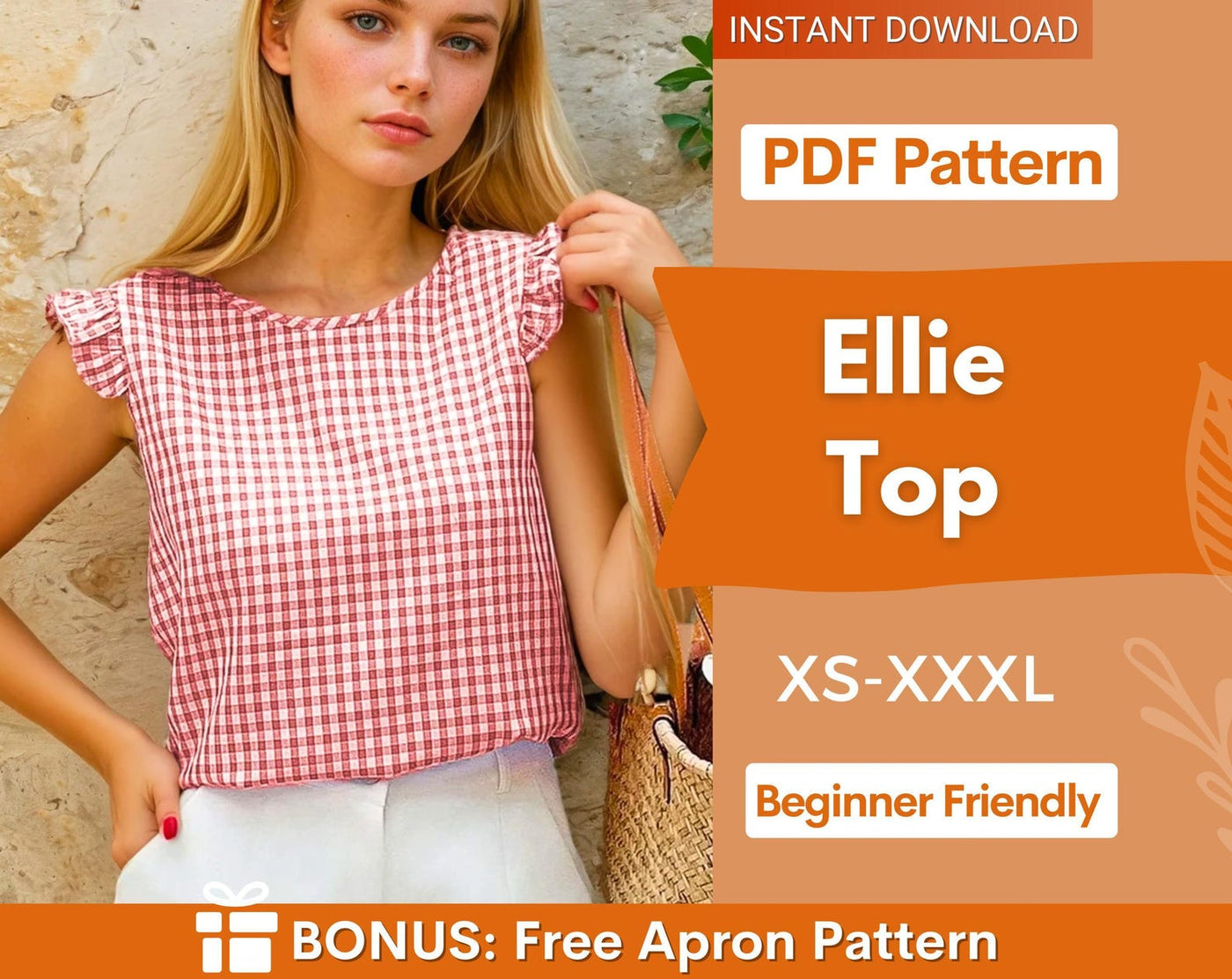 Ruffled Top Sewing Pattern, Women Sewing Pattern, Back TieTop Pattern, Blouse Pattern, Summer Top, Tie Top, Blouse Top