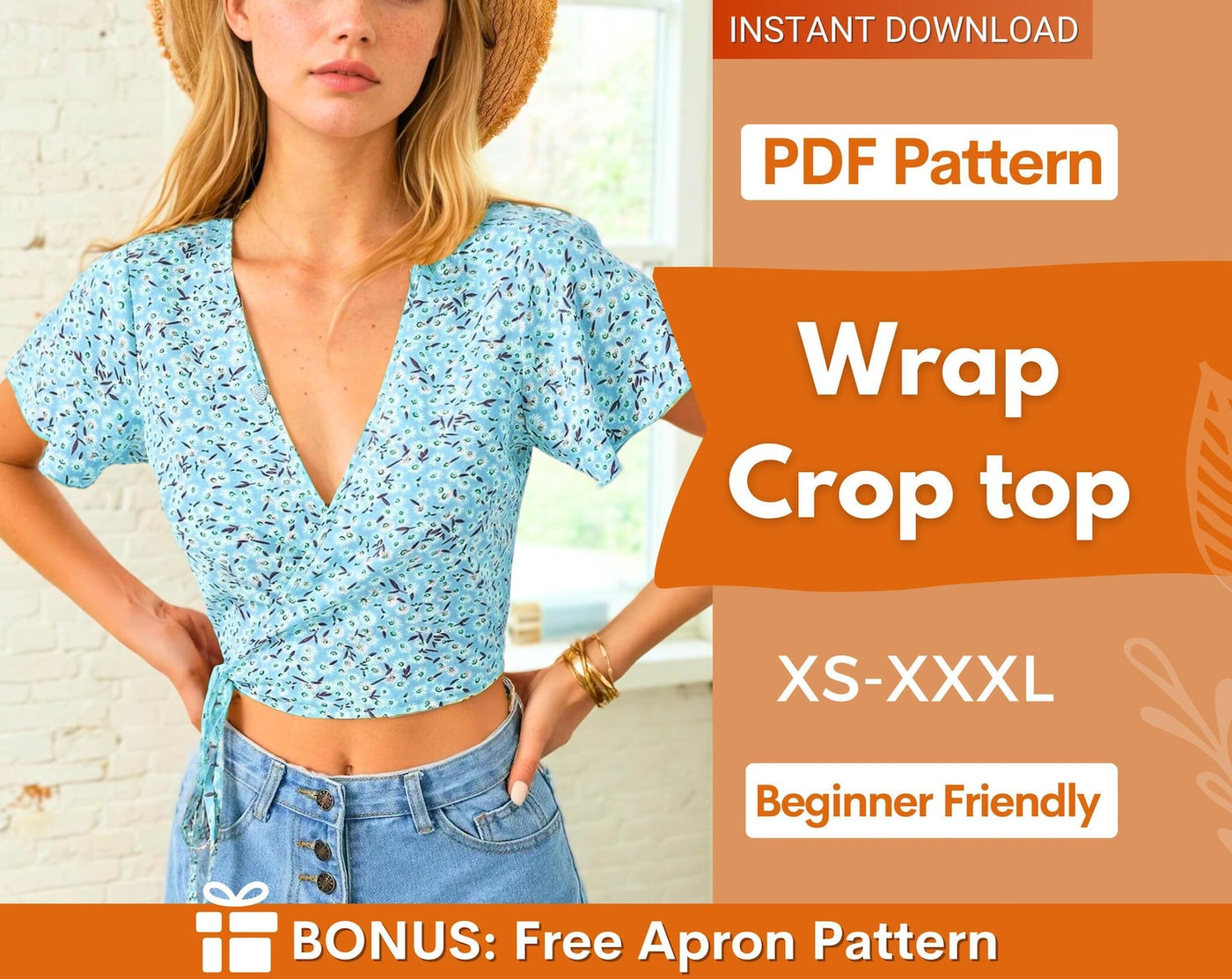 Wrap Top Pattern | Crop Top Pattern | Women Sewing Pattern | Blouse Pattern | Sewing Patterns Women Blouse | Tie Top Blouse
