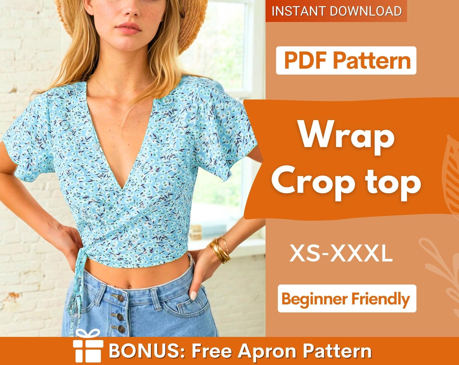 Wrap Top Pattern | Crop Top Pattern | Women Sewing Pattern | Blouse Pattern | Sewing Patterns Women Blouse | Tie Top Blouse