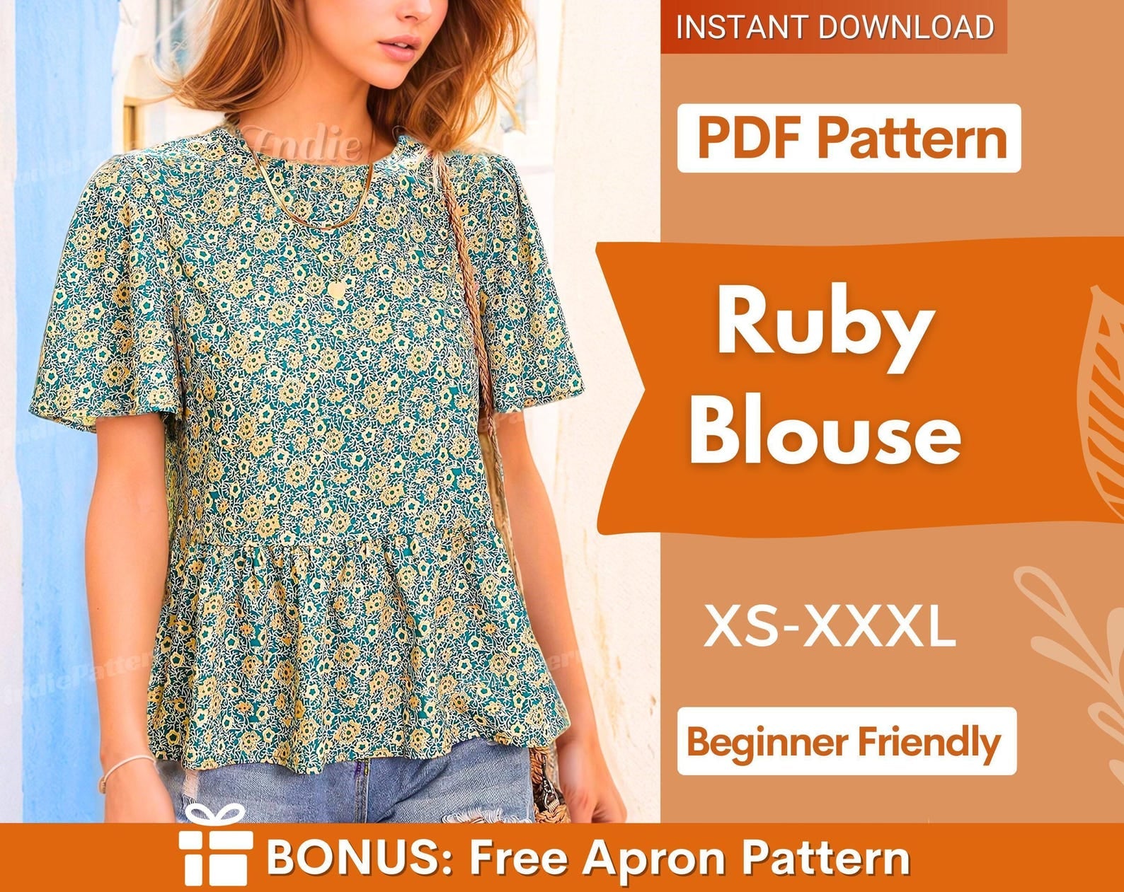 Blouse Sewing Pattern | Top Pattern | Women Sewing Pattern | Easy Blouse Pattern | Beginner Sewing Pattern | Peplum Blouse