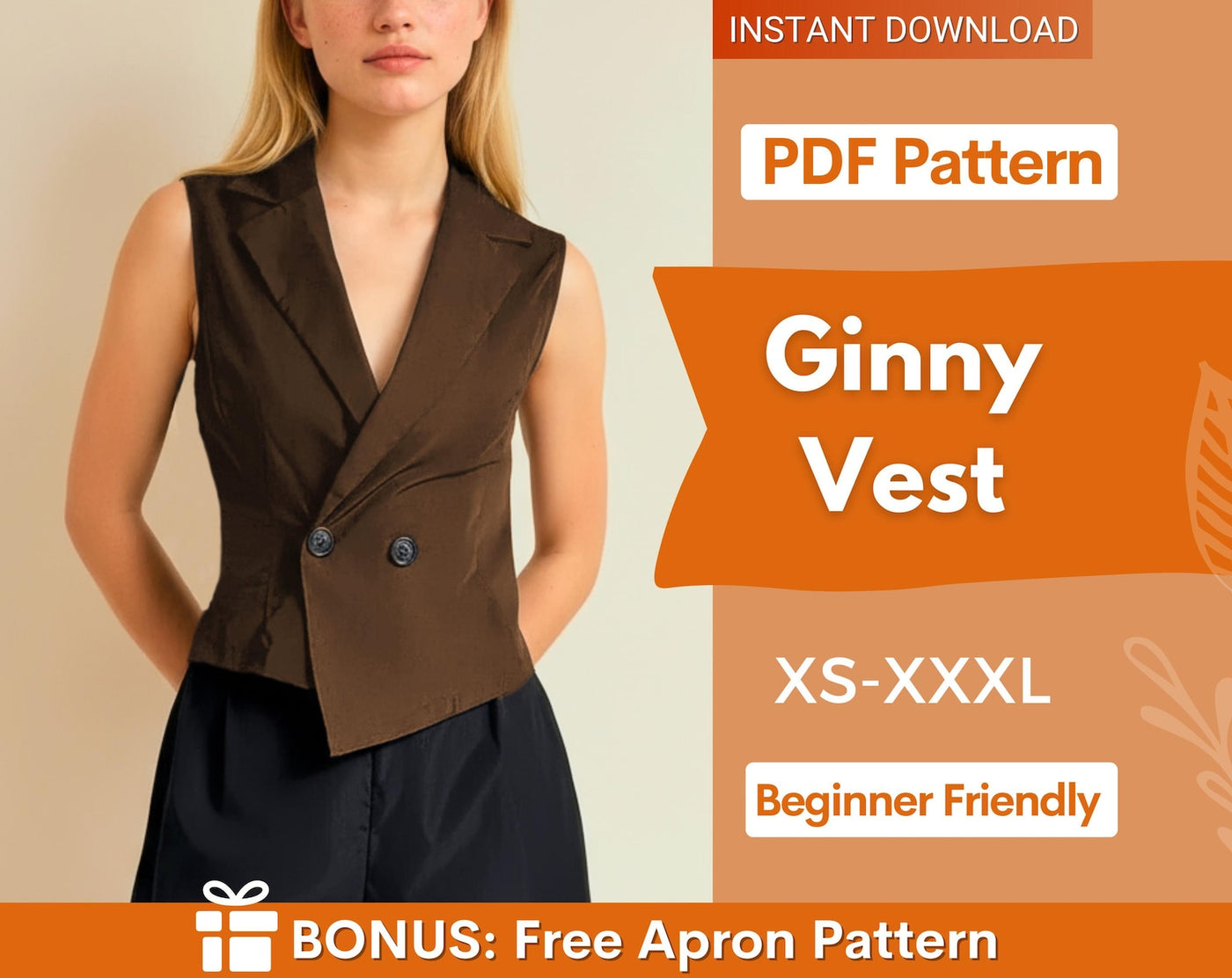 Vest Sewing Pattern, Waistcoat Pattern, Women Sewing Patterns, Women Vest, Top Sewing Pattern for Women, Women Vest Waistcoat