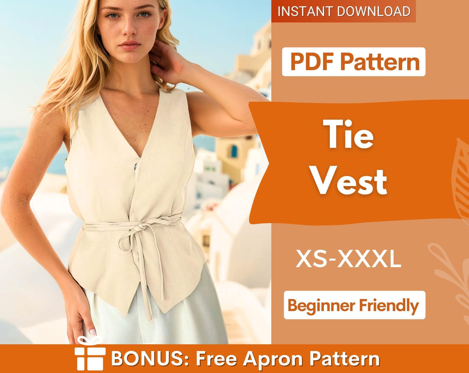 Vest Pattern, Waistcoat Pattern, Sewing Patterns, Women Pattern Vest, Front Tie Vest Pattern, Top Pattern Women, Women Vest