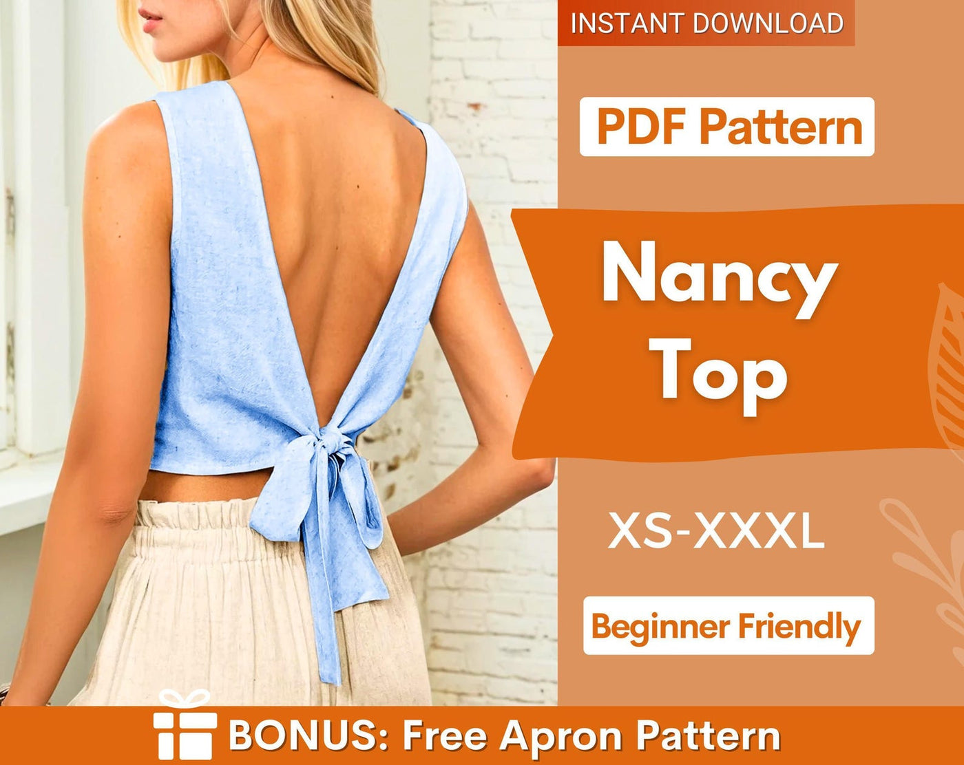 Top Sewing Pattern, Women Pattern, Back Tie Top Pattern, Sewing Patterns for Women, Summer Top, Sewing Pattern Top Women, Tie