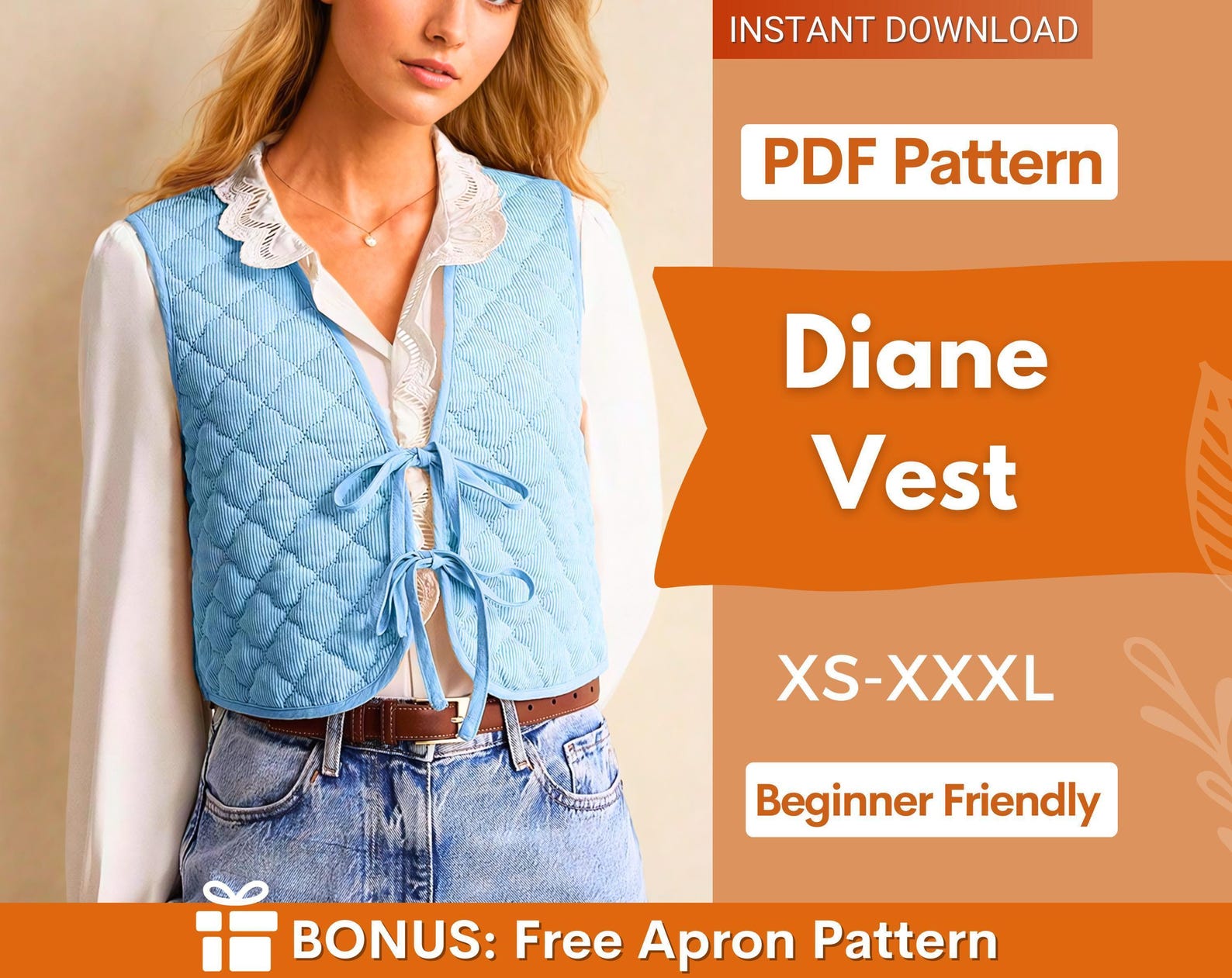 Vest Pattern | Front Tie Top Pattern | Vest Sewing Pattern | Top sewing pattern | Women Sewing Patterns | Quilted Vest |