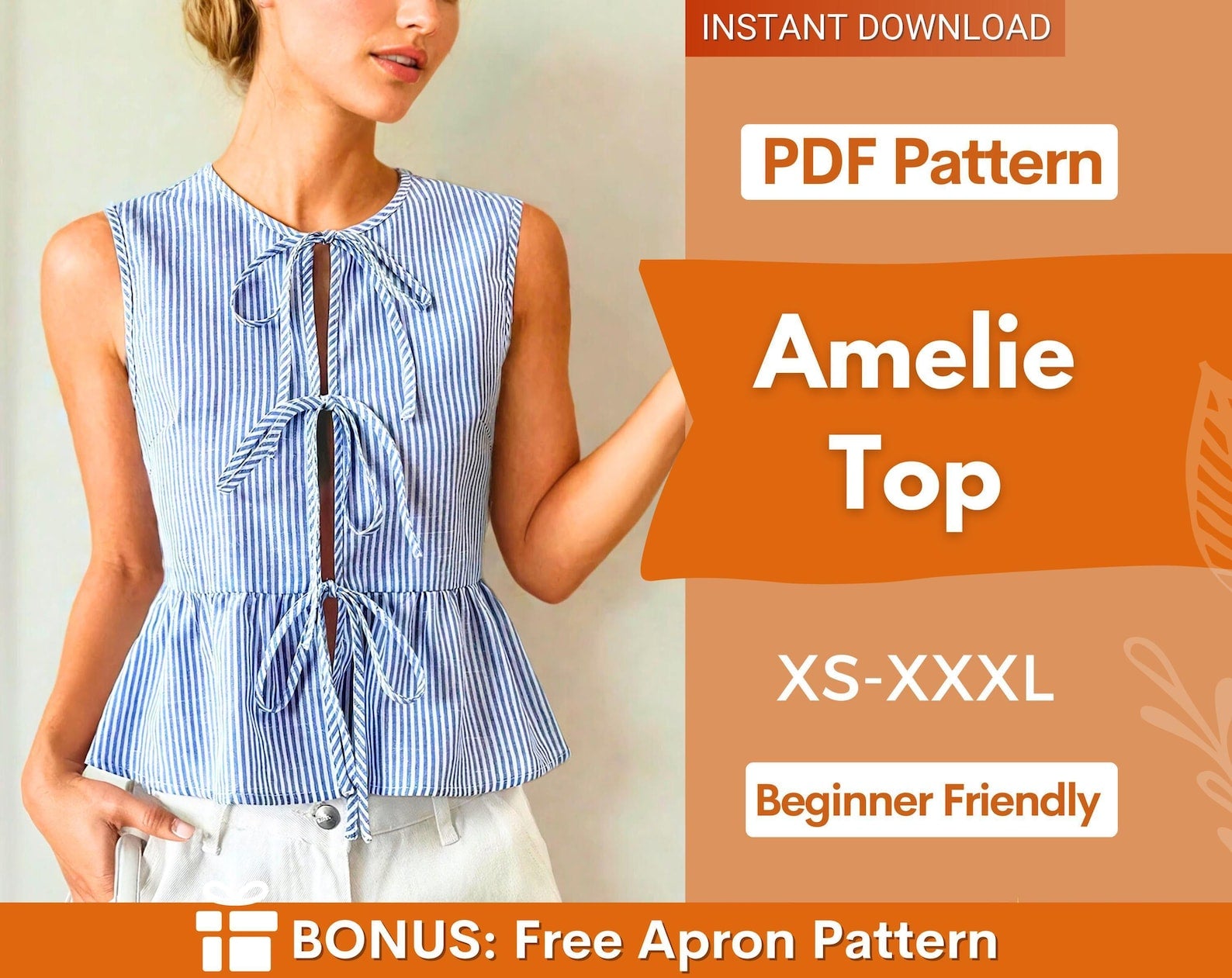 Top Sewing Pattern | Women Sewing Pattern | Blouse Pattern | Front Tie Top Pattern | Sewing Patterns for Beginner Top |
