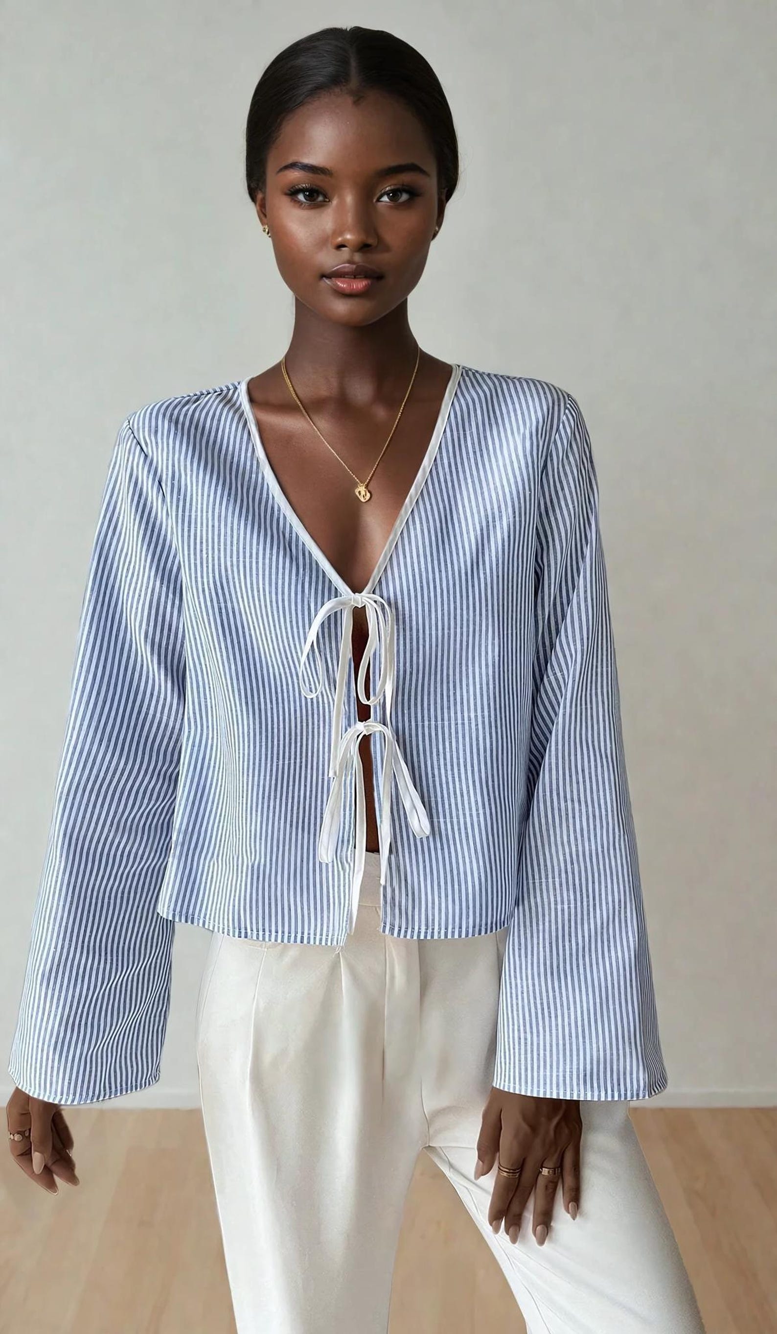 Front Tie Blouse Sewing Pattern | Top Sewing Pattern | Women Sewing Pattern, Tie Top Pattern, Top Pattern, Women Blouse Top