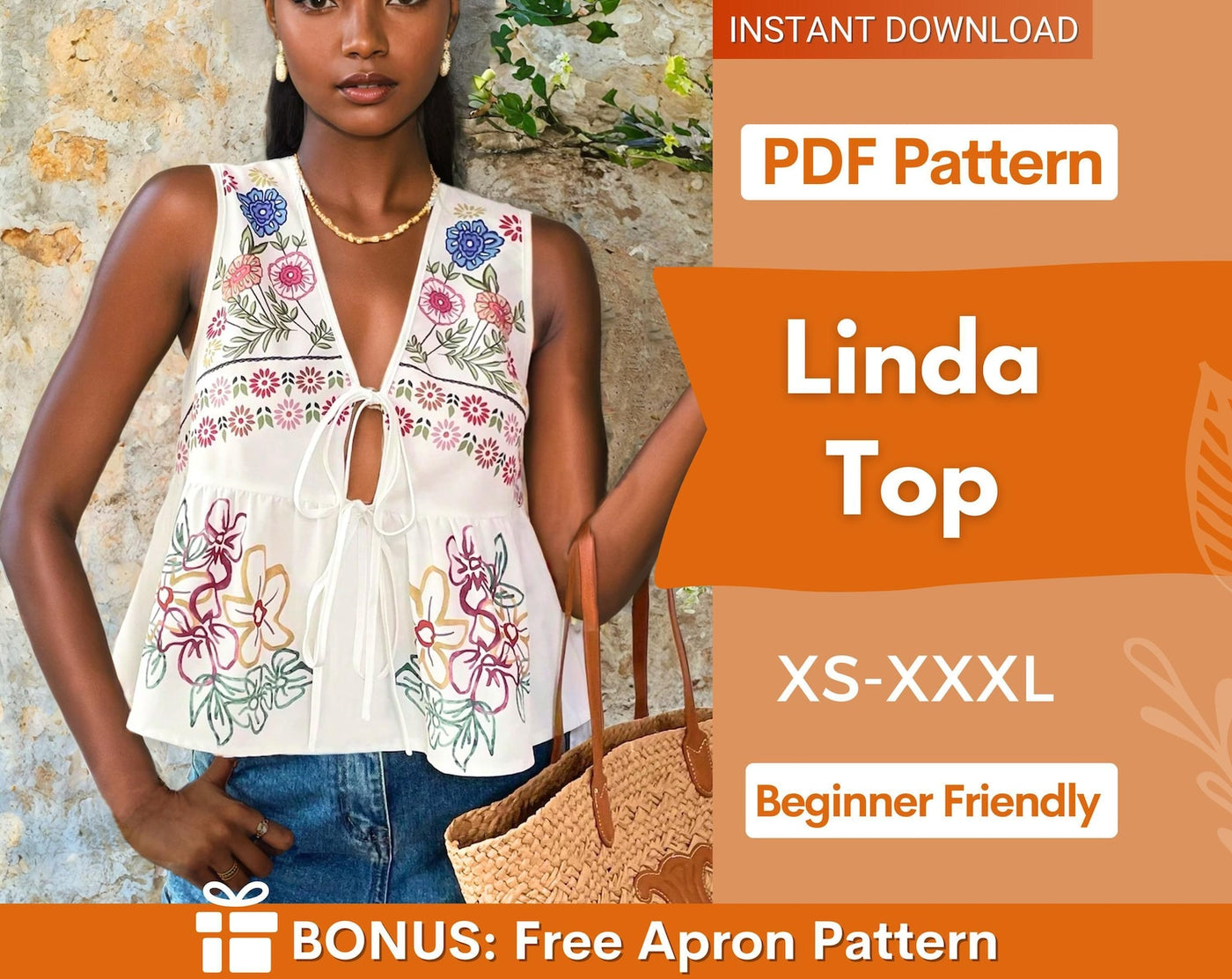 Peplum Top Sewing Pattern | Women Sewing Pattern | Blouse Pattern | Front Tie Top Pattern | Sewing Patterns for Beginner Top