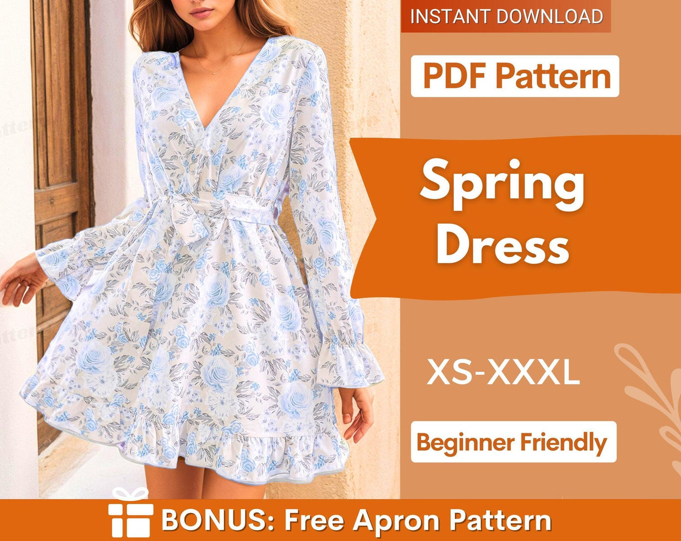 Dress Sewing Pattern for Women PDF | XS-XXXL | Long Sleeved Dress Pattern | Women Sewing Pattern | Sewing Pattern Dress |
