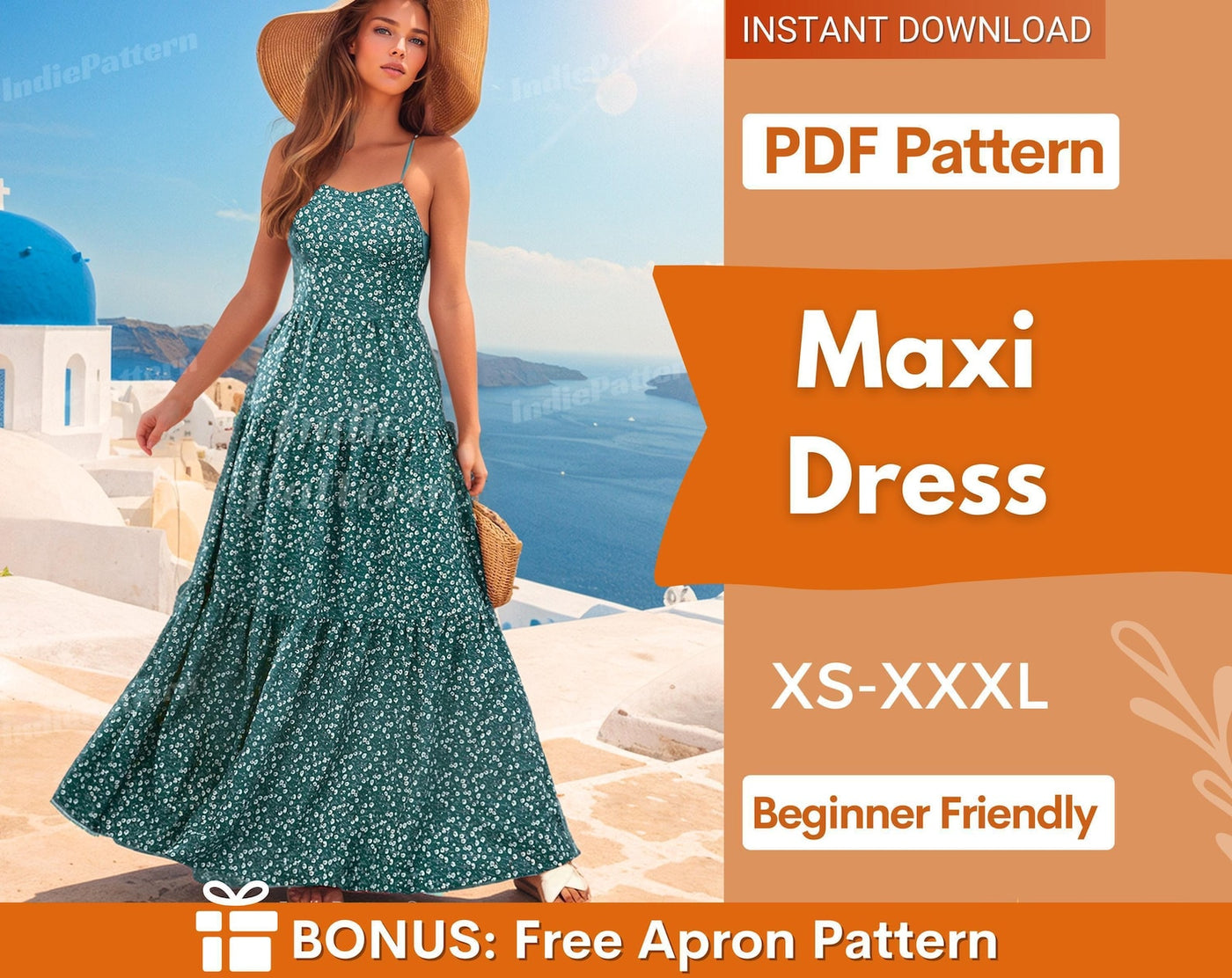 Maxi Dress Pattern | XS-XXXL | Dress Sewing Pattern | Summer Dress Pattern | Women Sewing Pattern | Backless Dress PDF