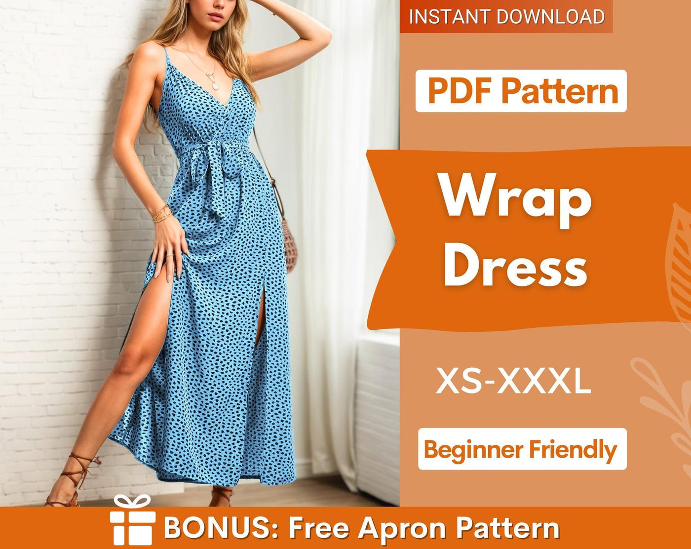 Dress Sewing Pattern | Slit Dress Pattern | Summer Dress Pattern | Women Sewing Pattern | Wrap Dress, Sleeveless Dress, Prom